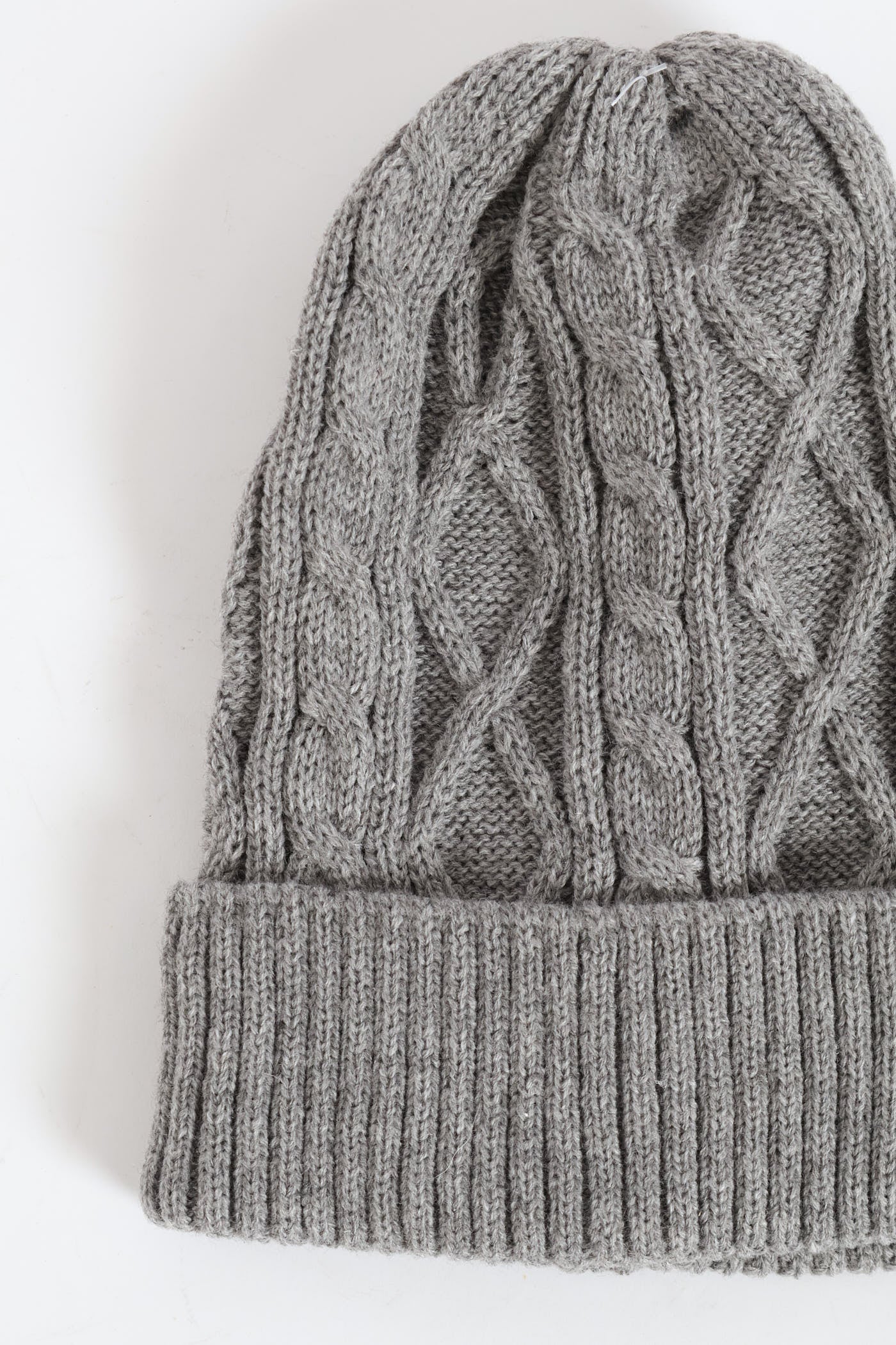 Cable Knit Turn Up Beanie Glove Set - Light Grey - Image 2