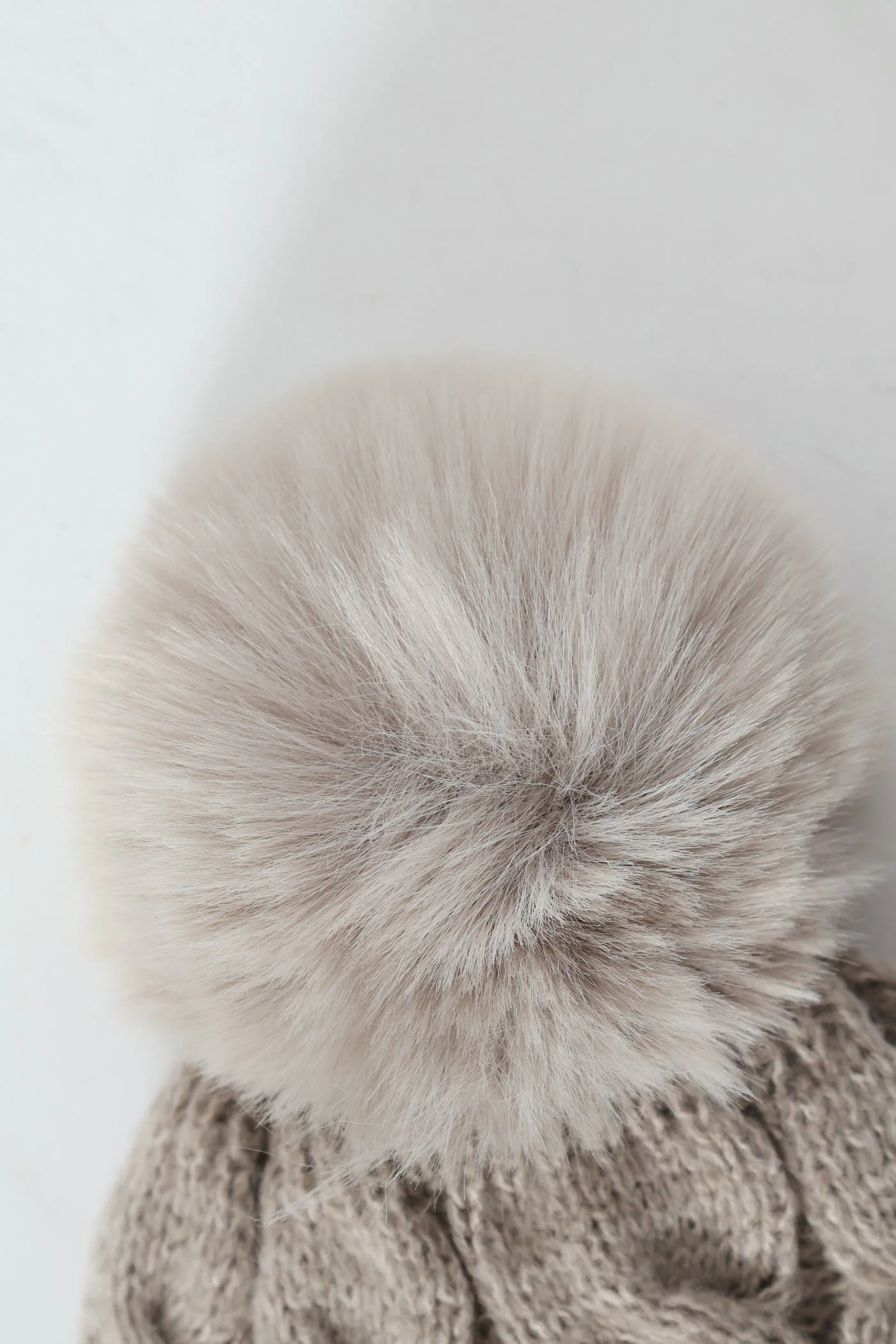 Cable Knit Turn Up Pom Pom Beanie - Grey Melange - Image 3