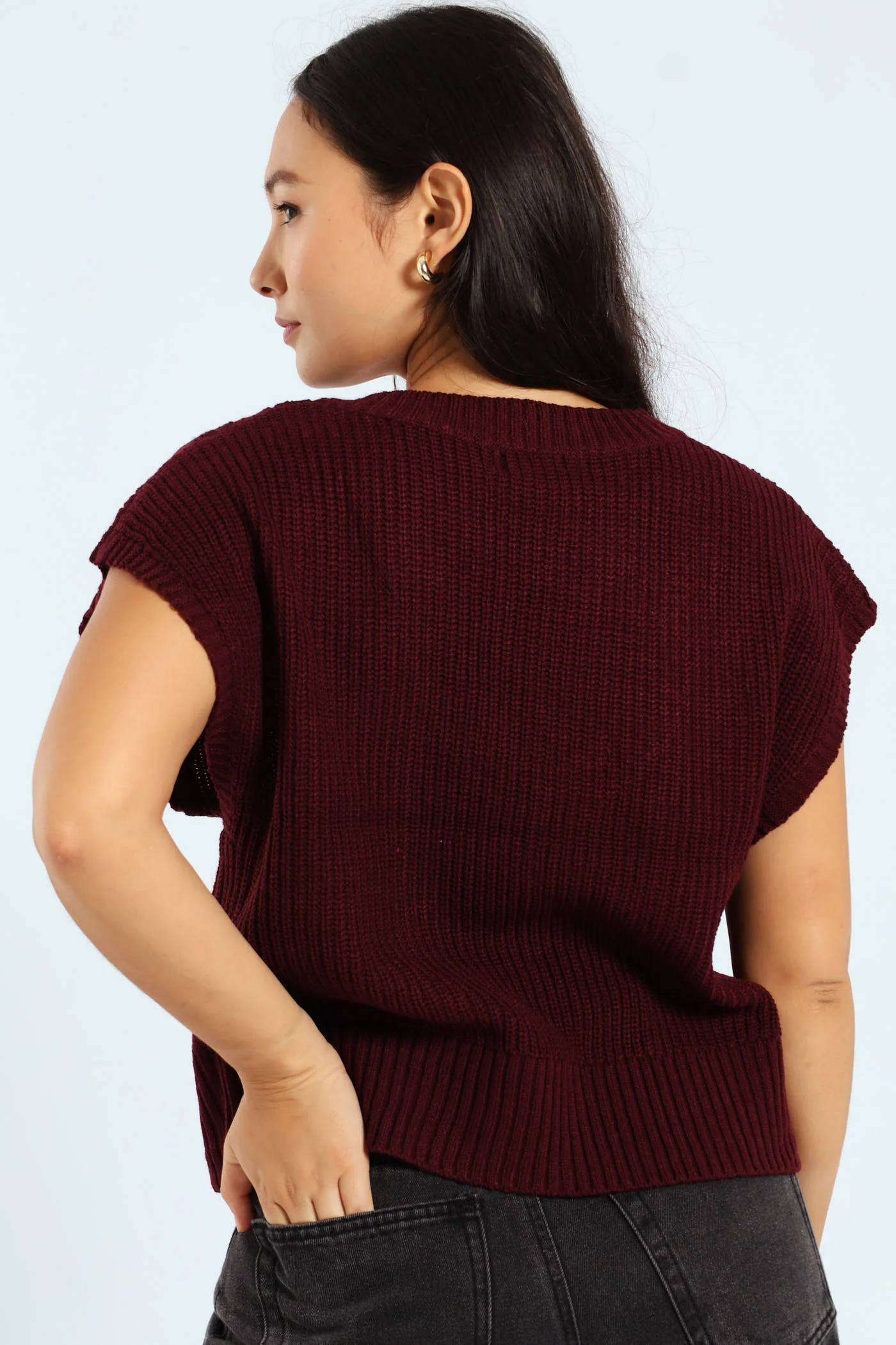 Cable Knit Vest - Burgundy - Image 2