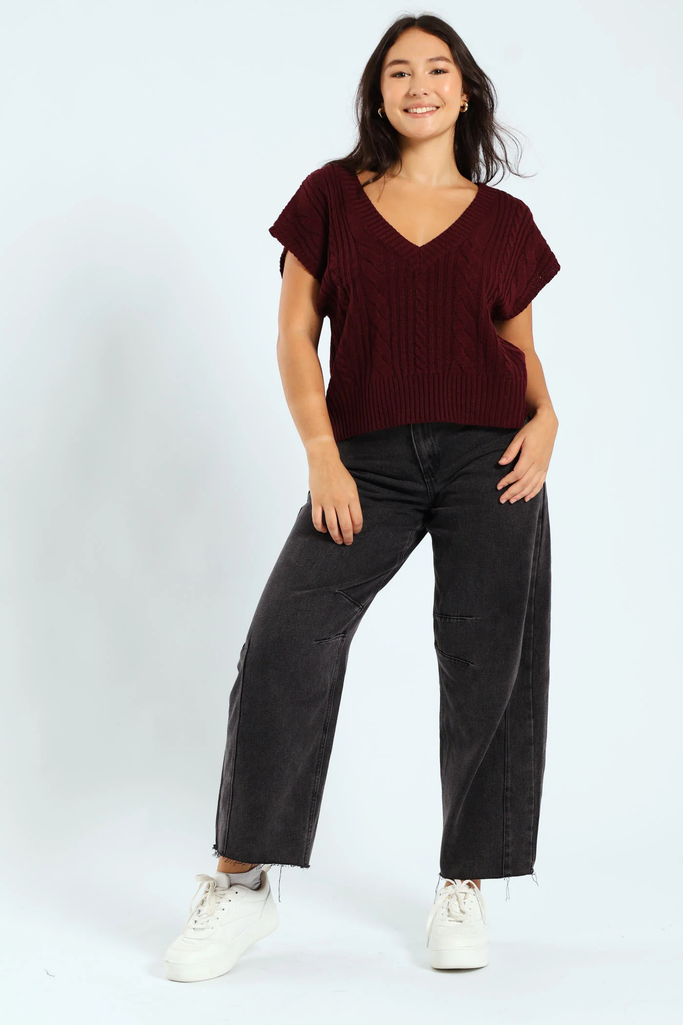 Cable Knit Vest - Burgundy - Image 3