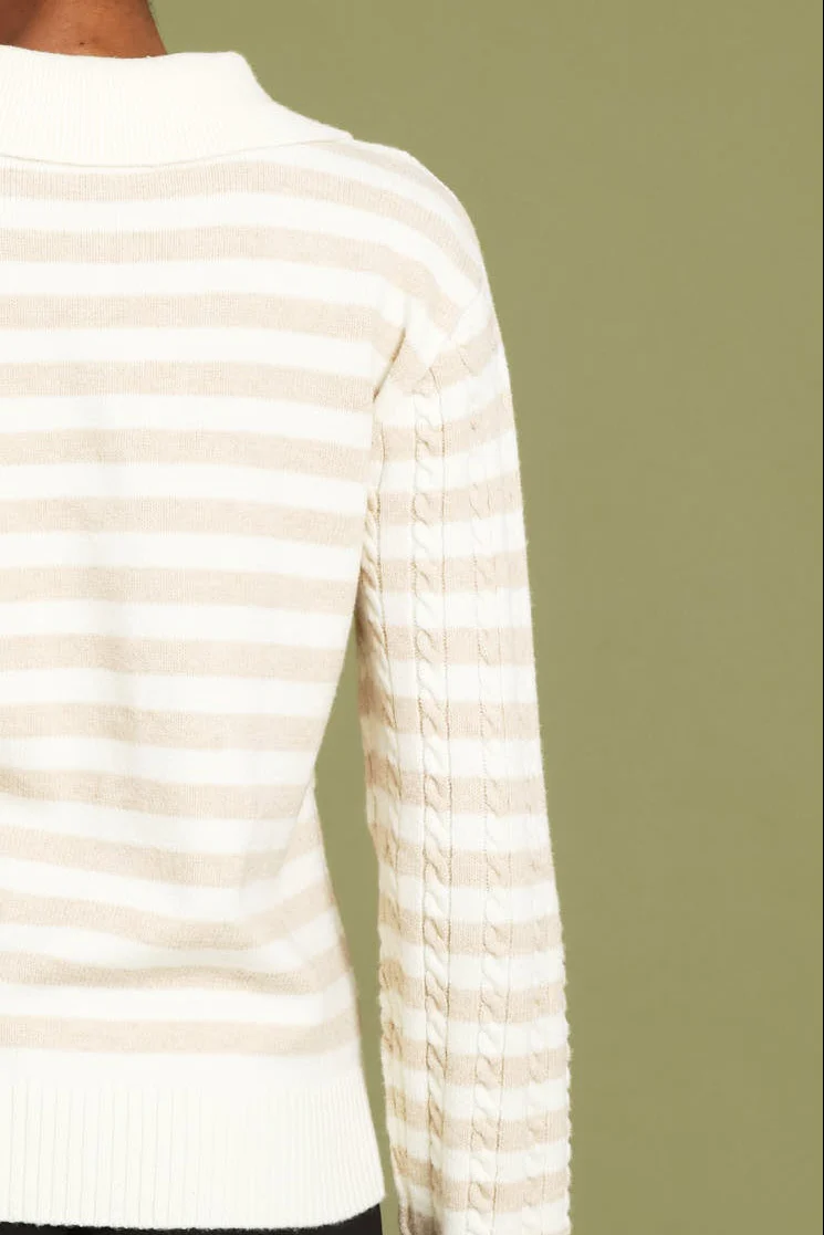 Cable Striped Cardigan - Cream - Image 4