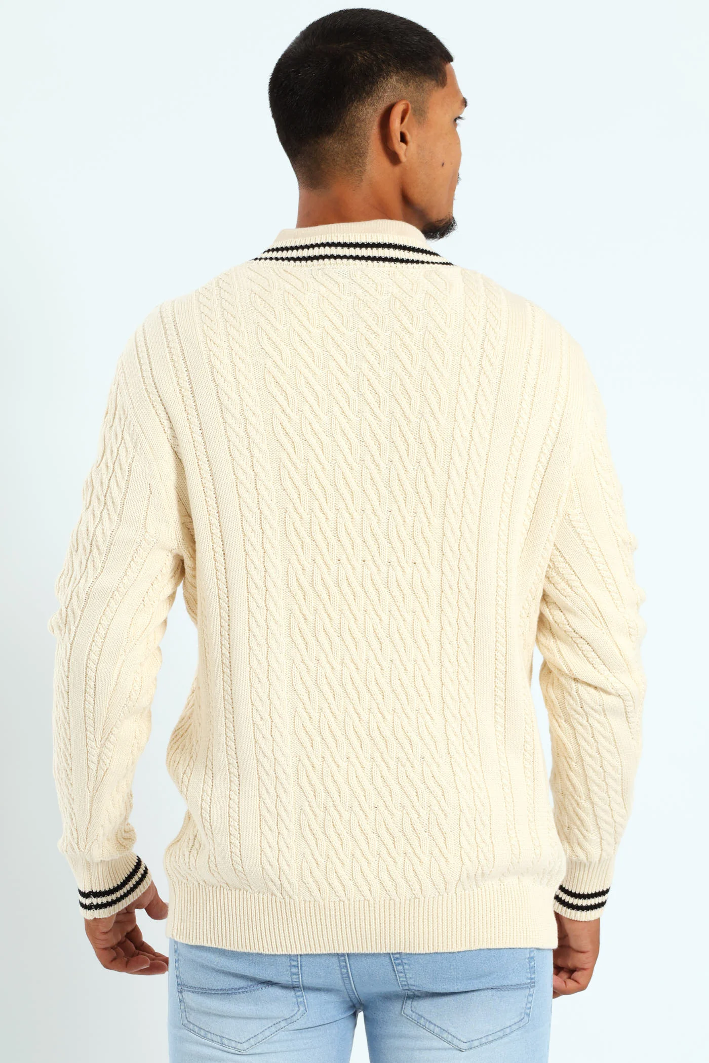Cable V-Neck Jersey - Stone - Image 3