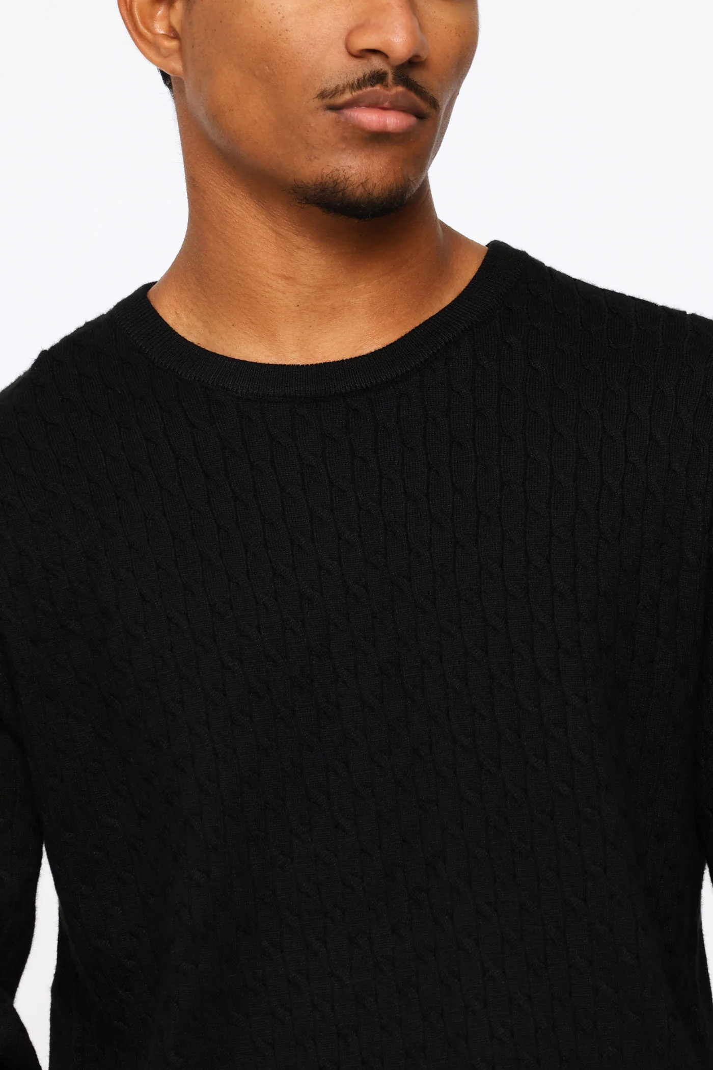 Cable Weave Long Sleeve Knit Tee - Black - Image 2