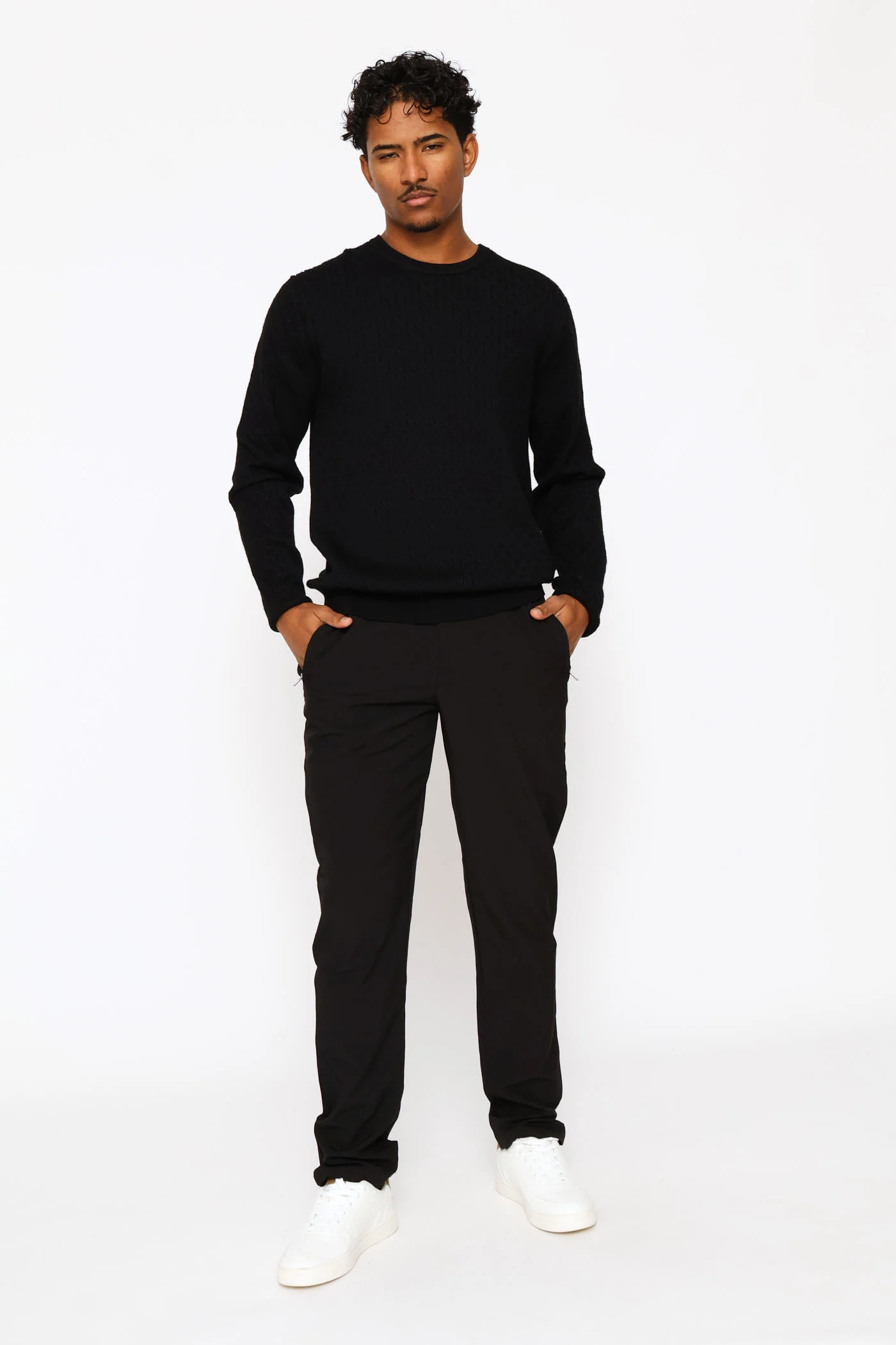 Cable Weave Long Sleeve Knit Tee - Black - Image 5