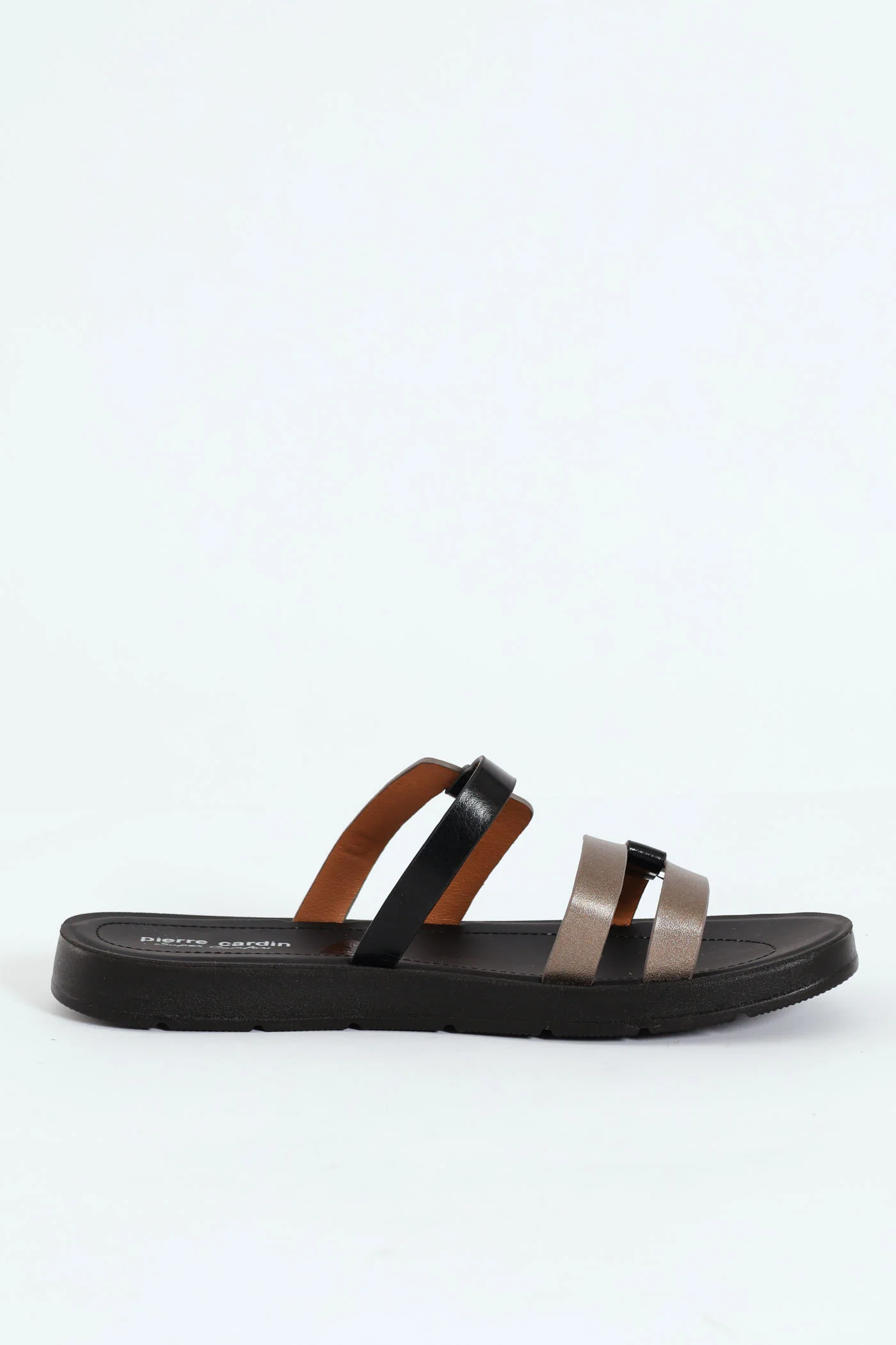 Caley Black/Pewter Chain Link Push-in Sandal - Black - Image 3