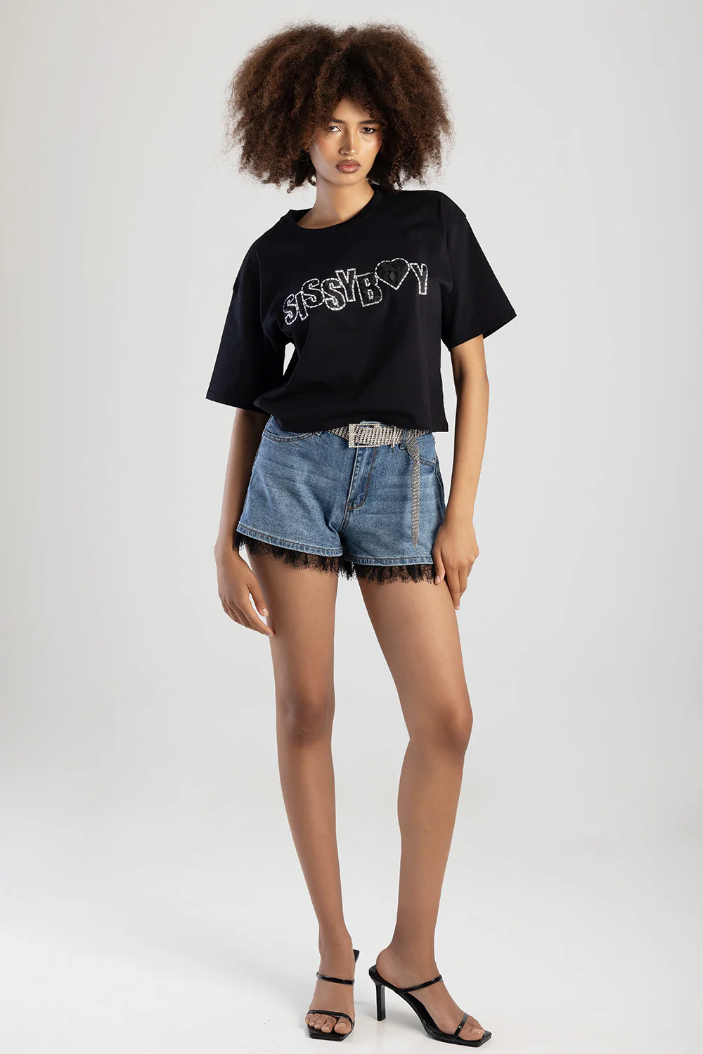 Call Me Yours Boxy Top With Textured Bling Logo - Black - Image 5