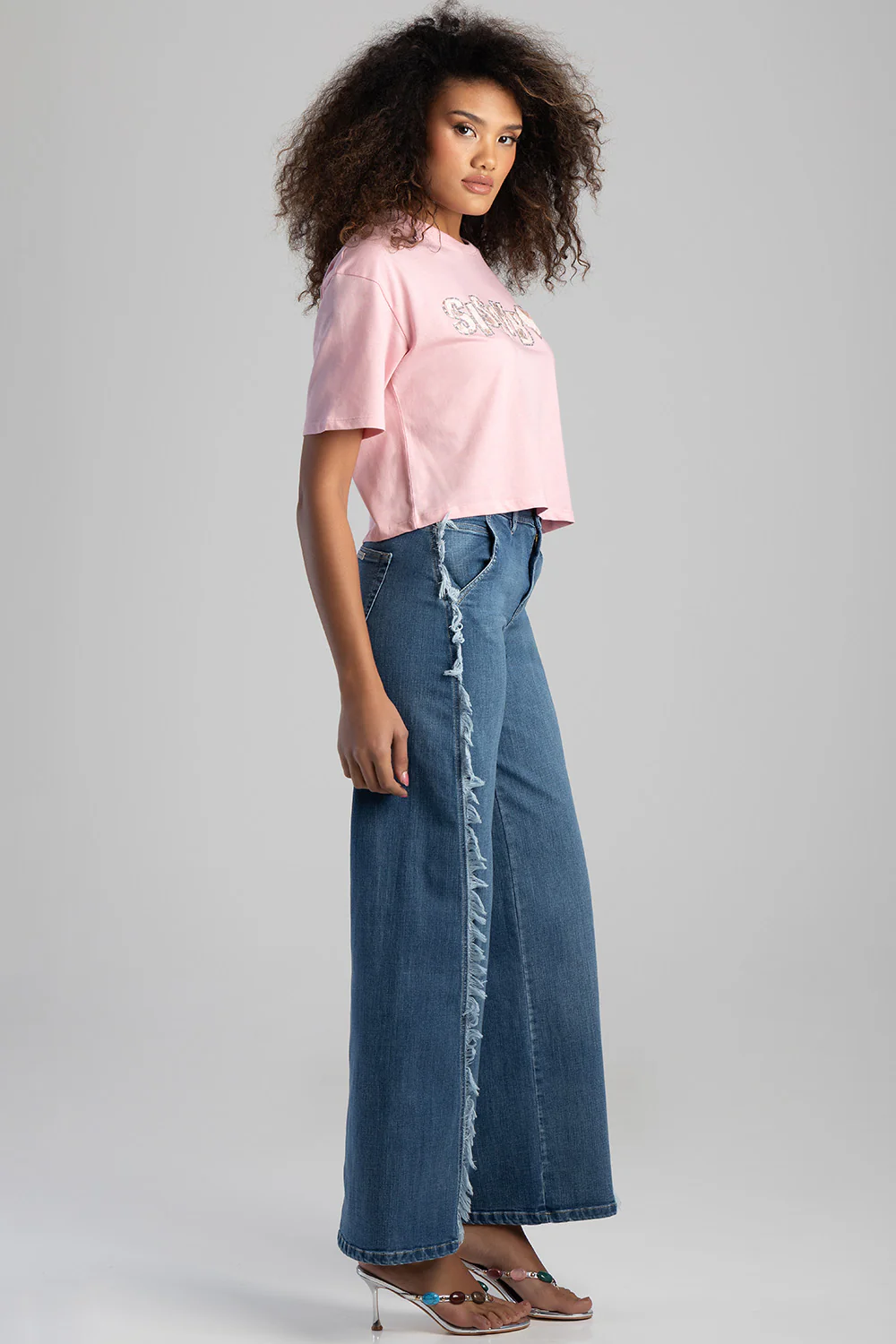 Call Me Yours Textured Bling Logo Boxy Top - Pink - Image 3