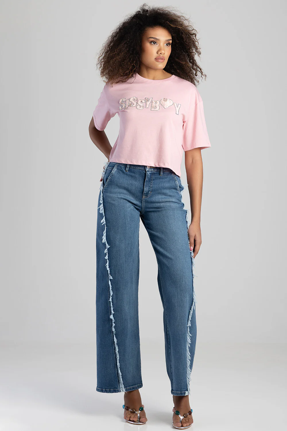 Call Me Yours Textured Bling Logo Boxy Top - Pink - Image 4