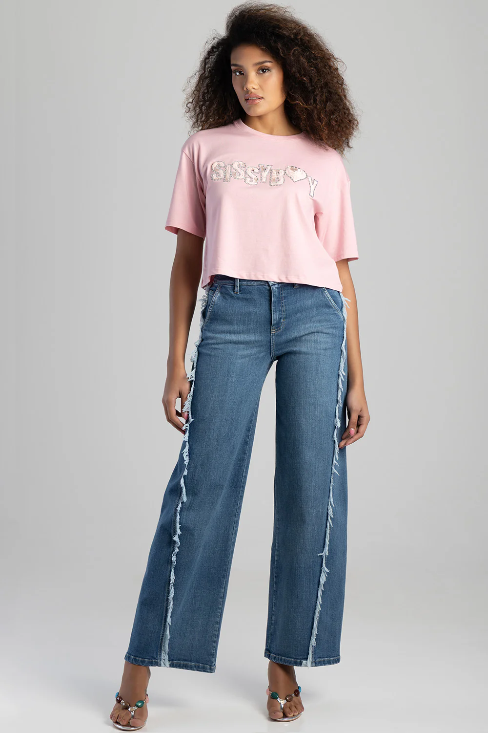 Call Me Yours Textured Bling Logo Boxy Top - Pink - Image 5