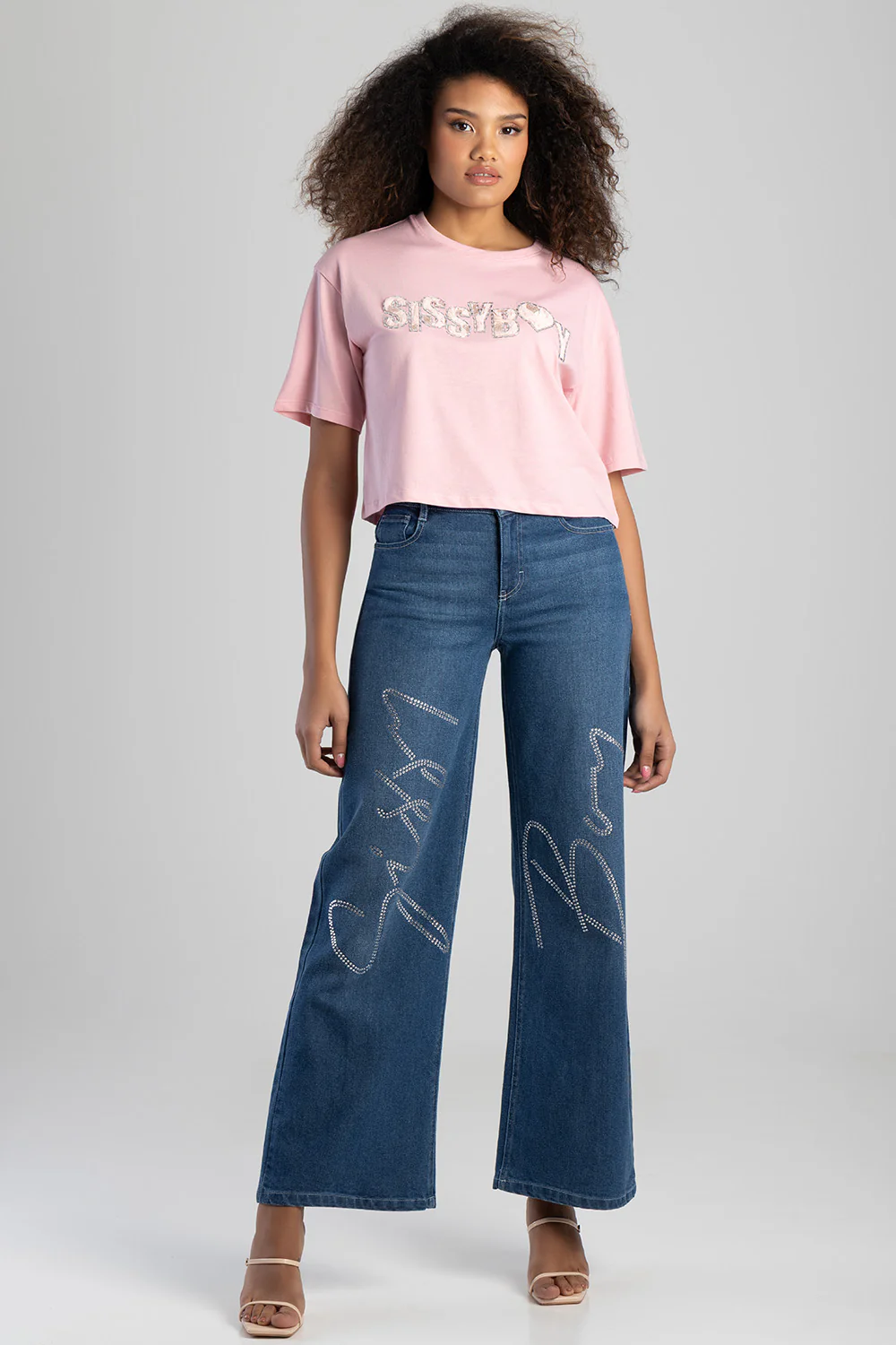 Call Me Yours Textured Bling Logo Boxy Top - Pink - Image 6
