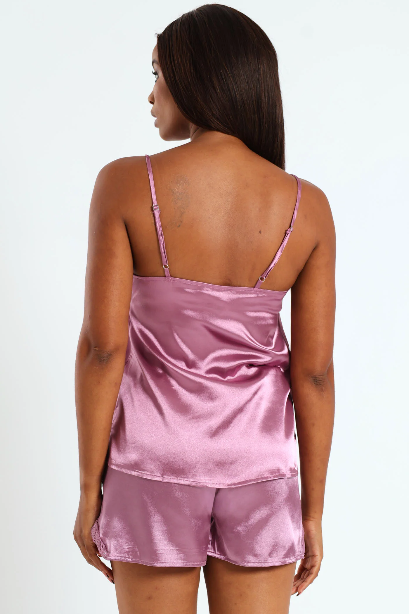 Lace Trim Cami & Short Set - Purple - Image 3