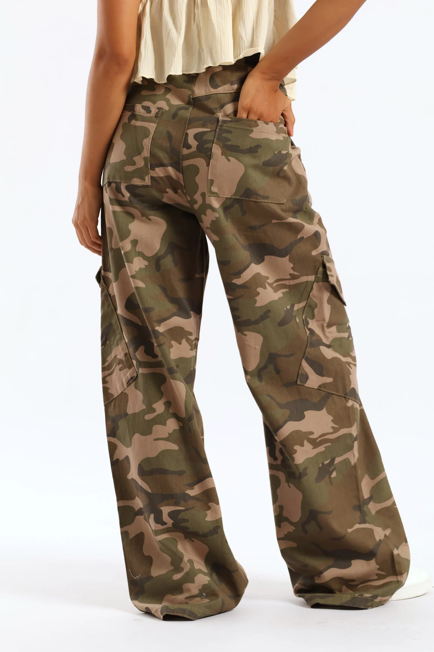 Camo Print Cargo Wide Leg Denim - Fatigue - Image 5
