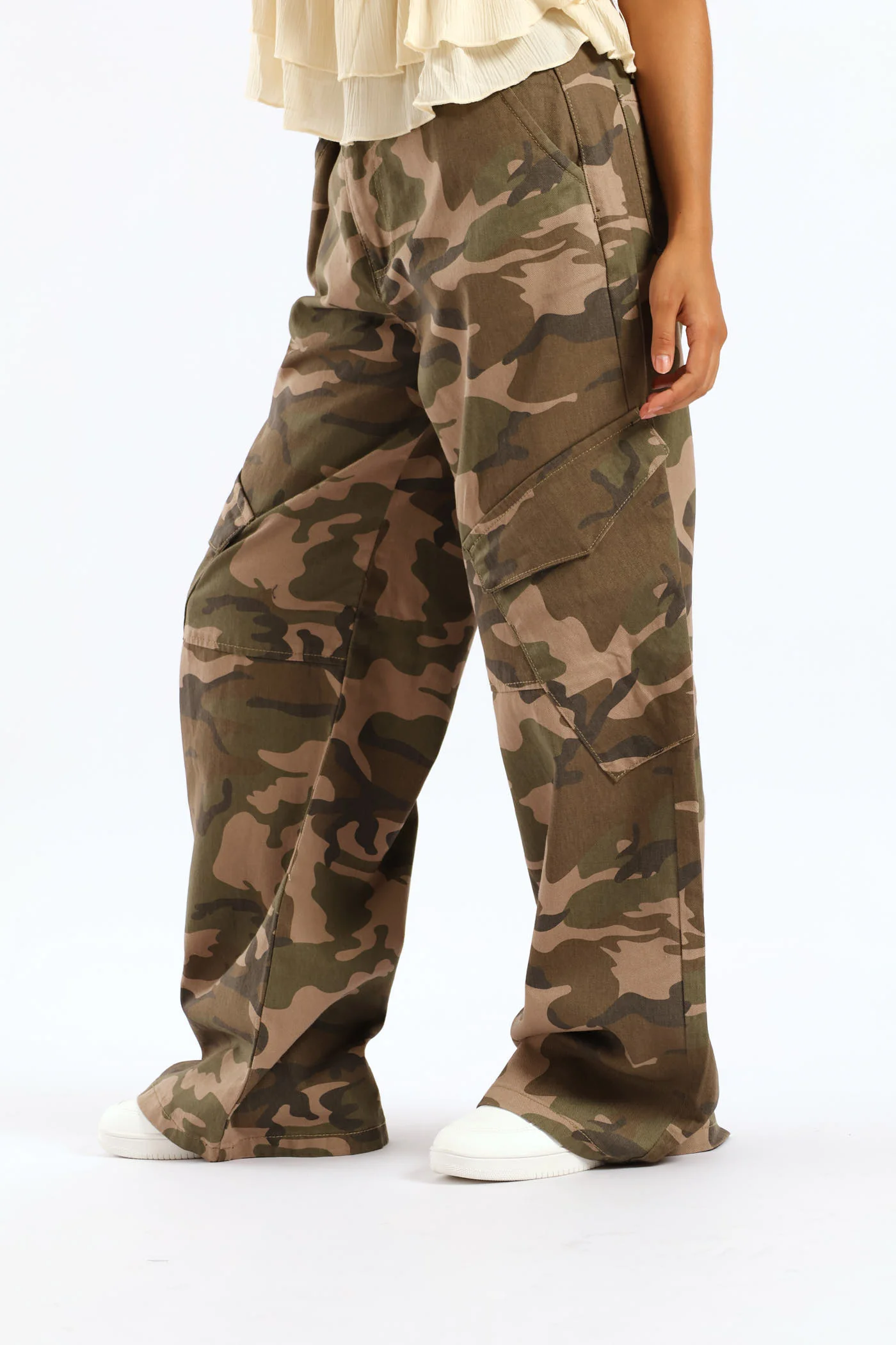 Camo Print Cargo Wide Leg Denim - Fatigue - Image 6