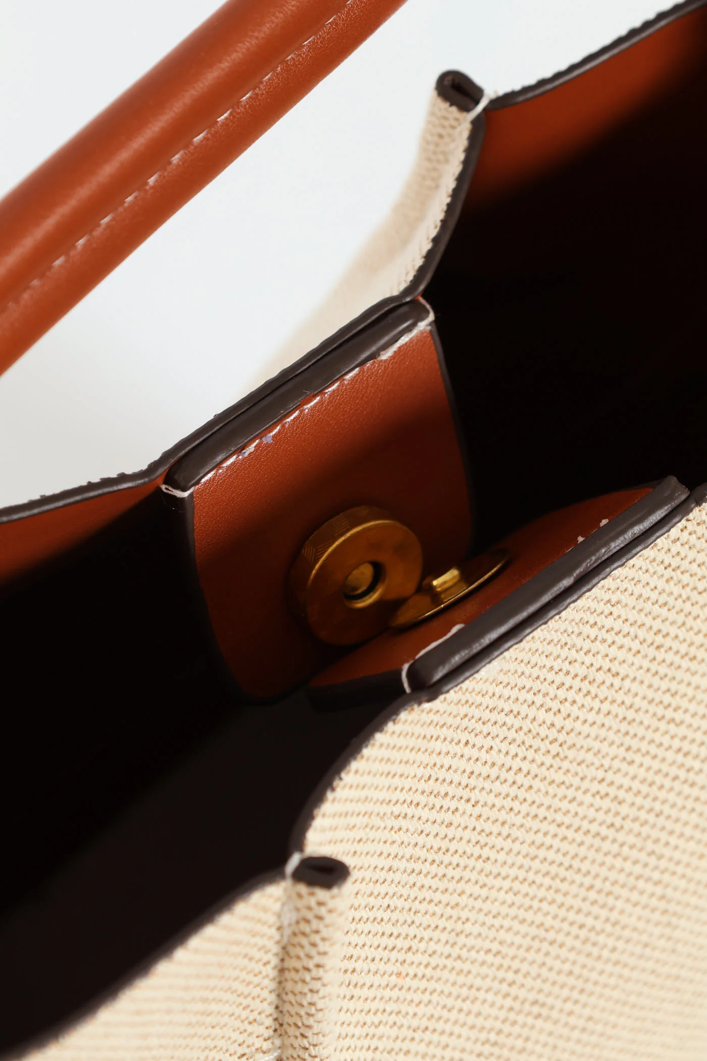 Canvas Colourblock Top Handle Bucket Bag - Tan - Image 4
