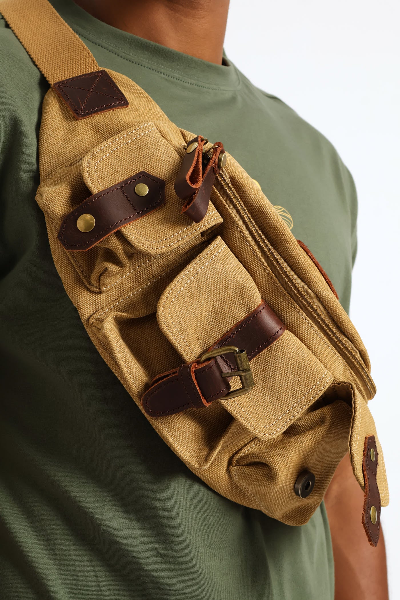 Canvas Crossbody Bag - Brown - Image 4