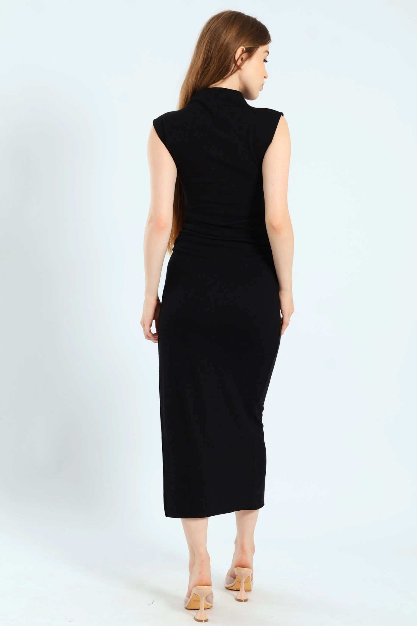 Cap Sleeve Natural Waist Midi Dress - Black - Image 2