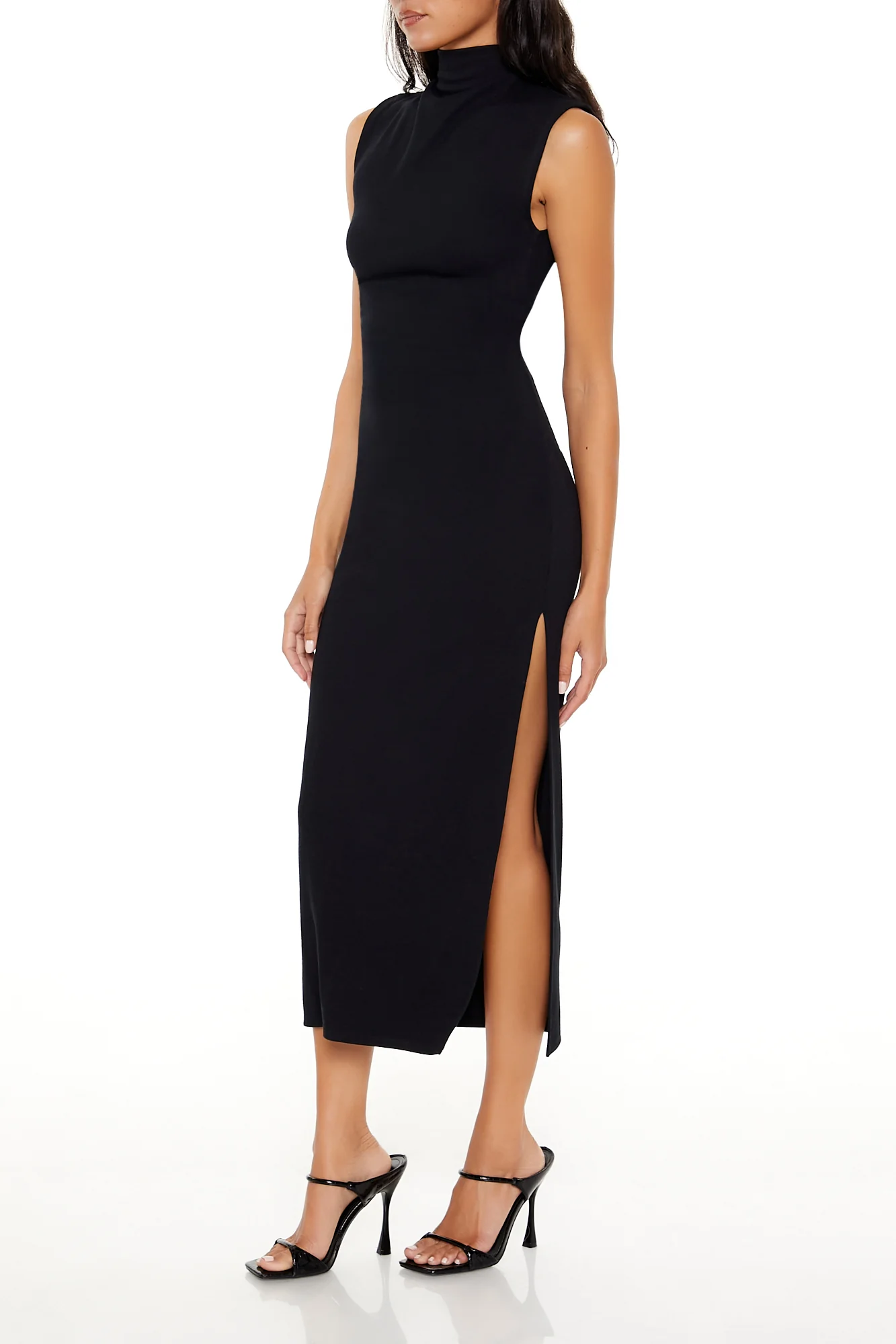Cap Sleeve Natural Waist Midi Dress - Black - Image 5