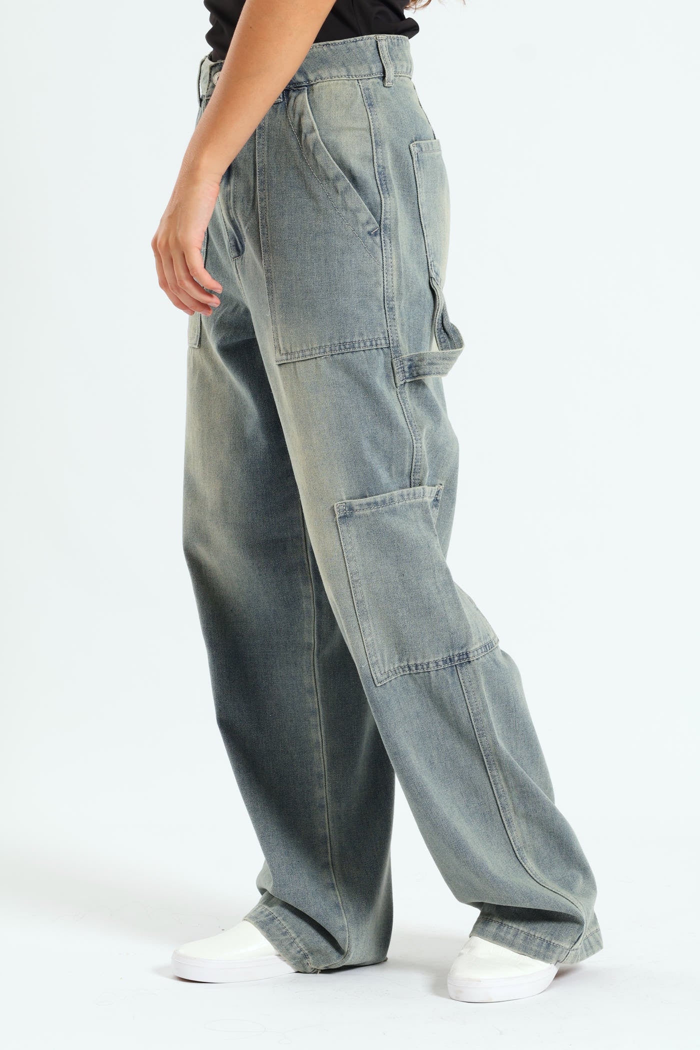 Cargo Contrast Stitch Jean - Salty Mid Wash - Image 3