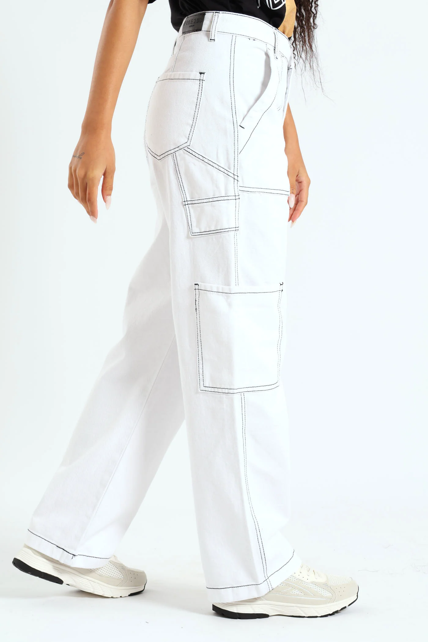Cargo Contrast Stitch Jean - White/Black - Image 2