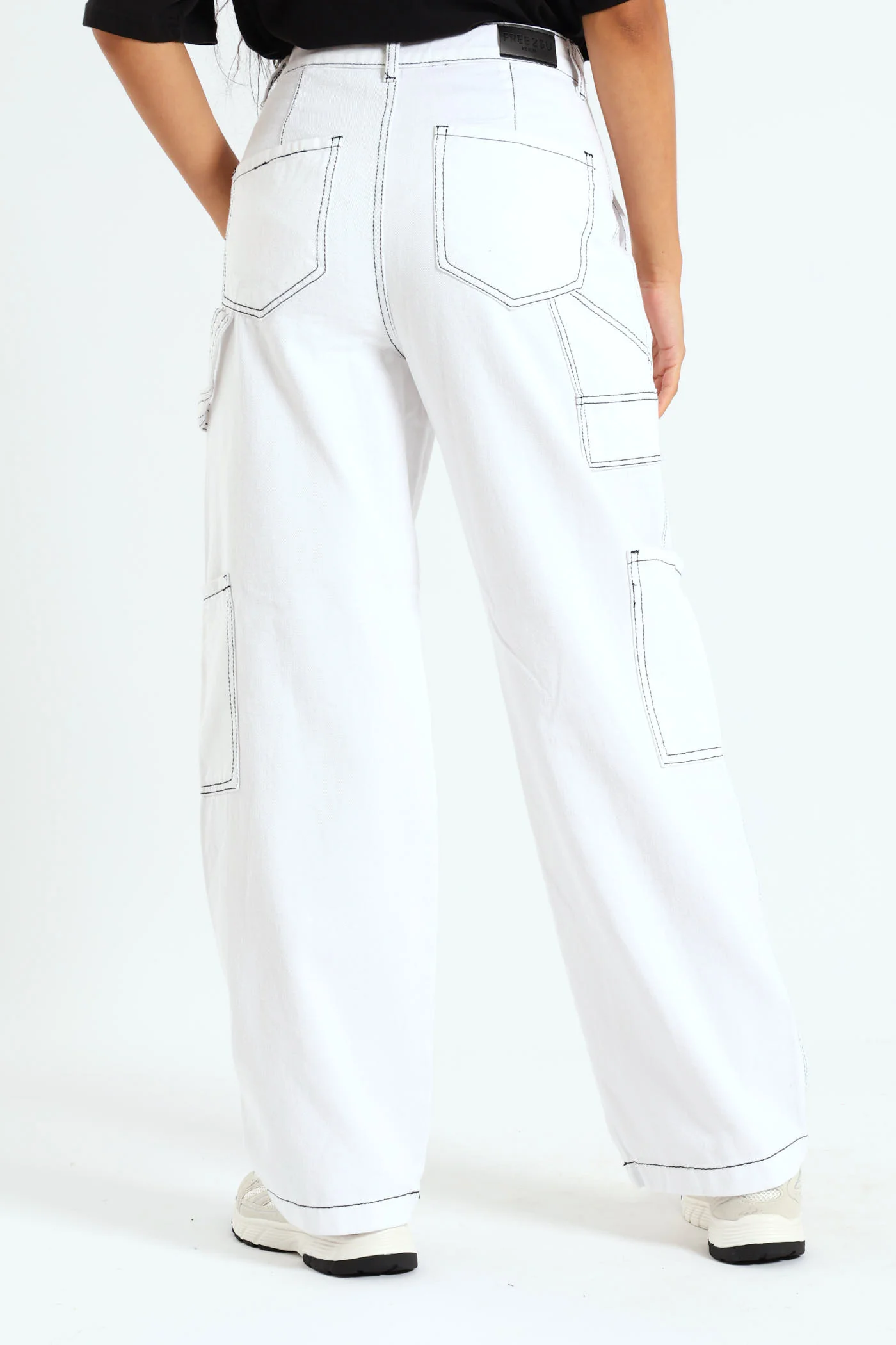 Cargo Contrast Stitch Jean - White/Black - Image 3