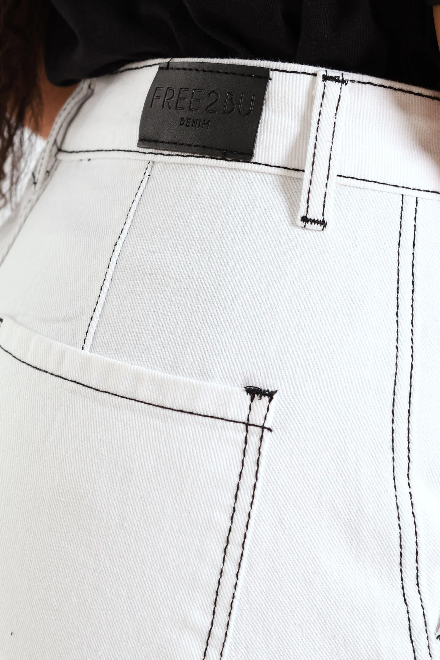 Cargo Contrast Stitch Jean - White/Black - Image 4