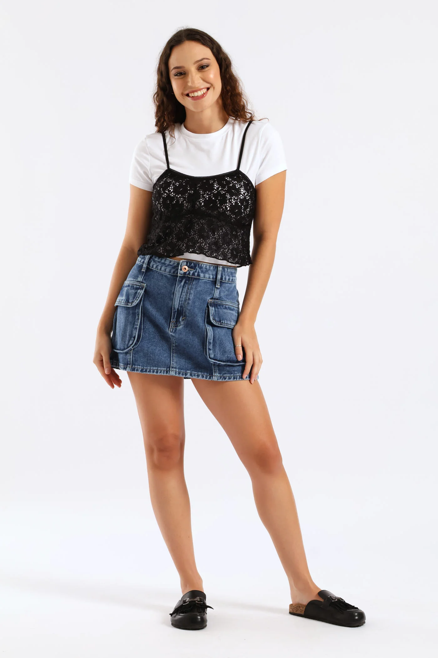 Cargo Panel Denim Mini Skirt - Salty Dark Wash - Image 4