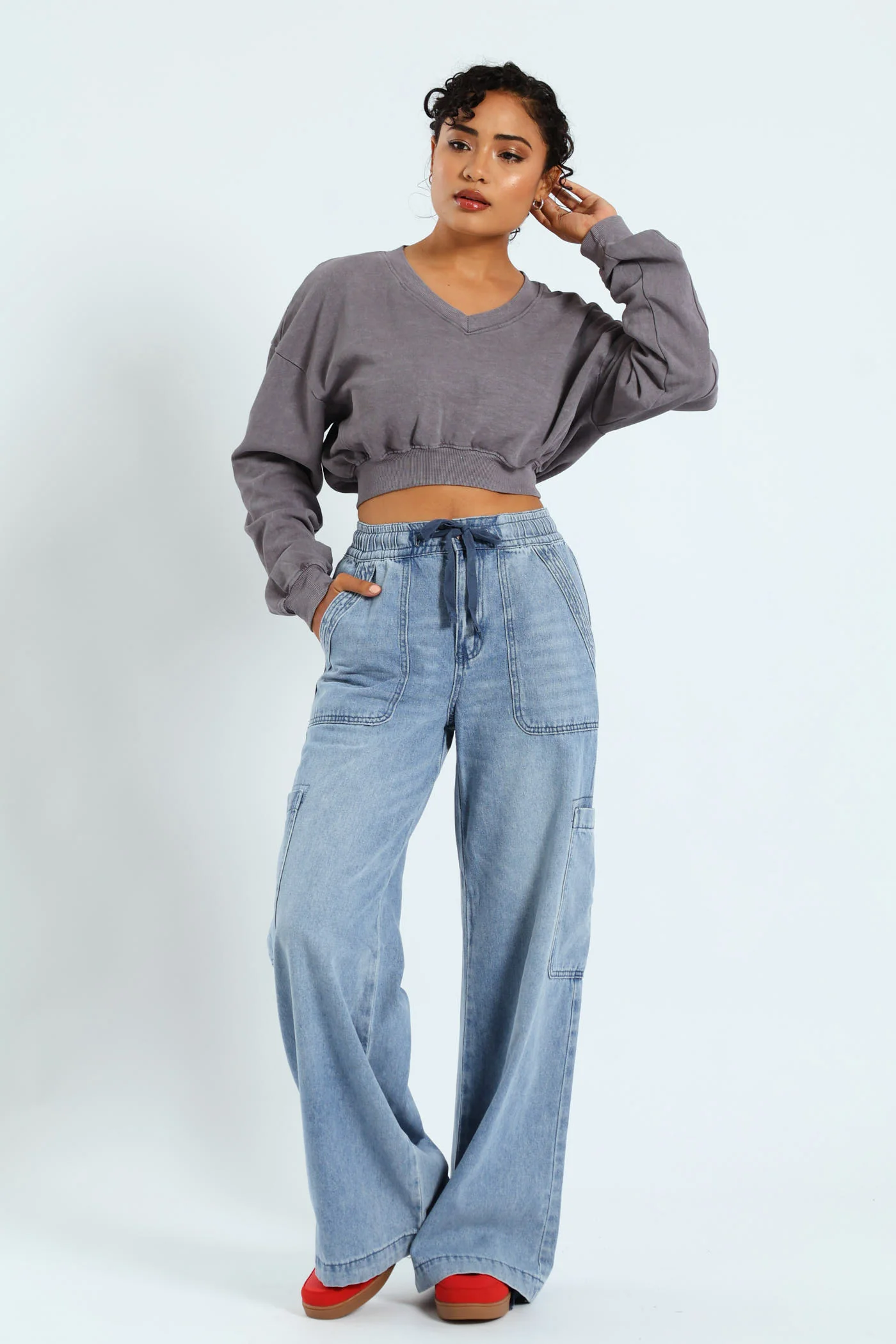 Cargo Wide Leg Denim - Salty Light Wash - Image 2
