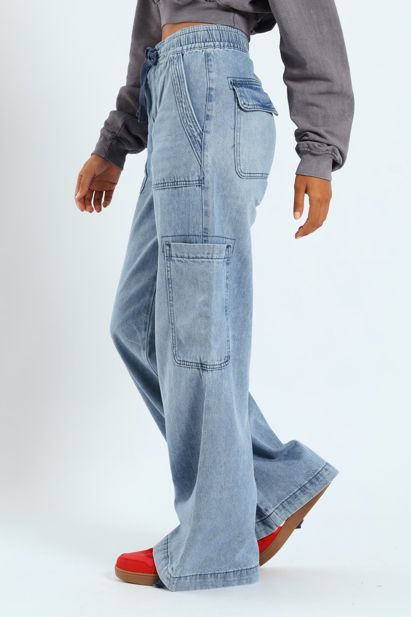Cargo Wide Leg Denim - Salty Light Wash - Image 3