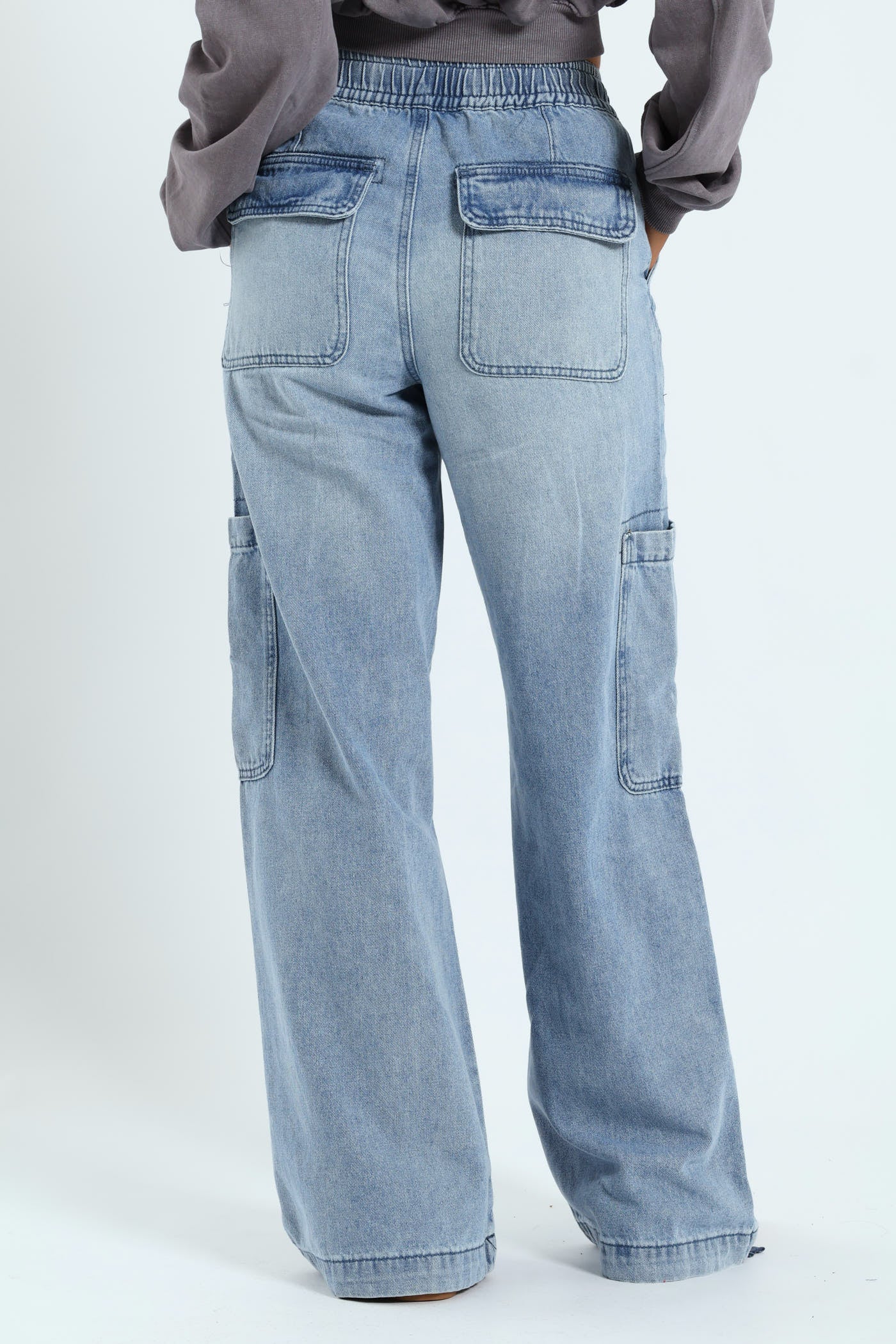 Cargo Wide Leg Denim - Salty Light Wash - Image 4
