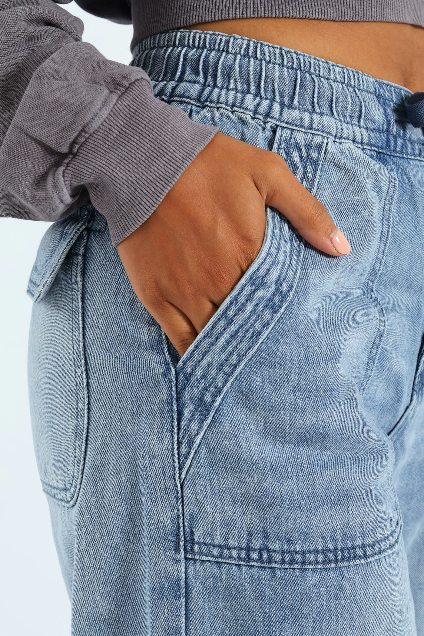Cargo Wide Leg Denim - Salty Light Wash - Image 6