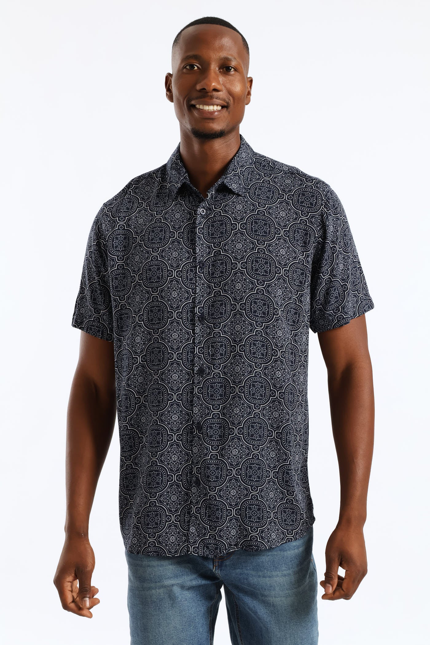Casa Tile Viscose Regular Shirt - Navy - Image 3