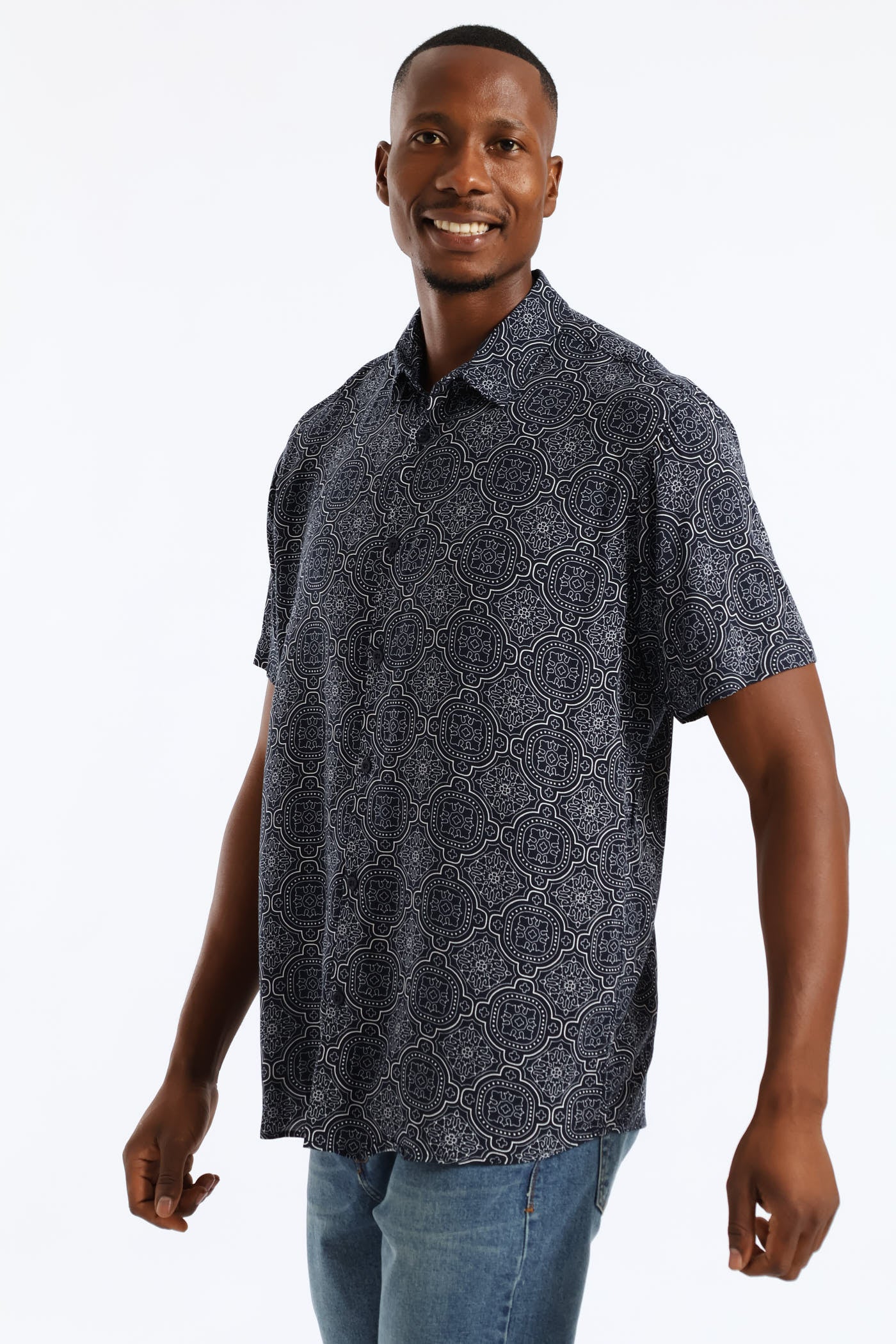 Casa Tile Viscose Regular Shirt - Navy - Image 4