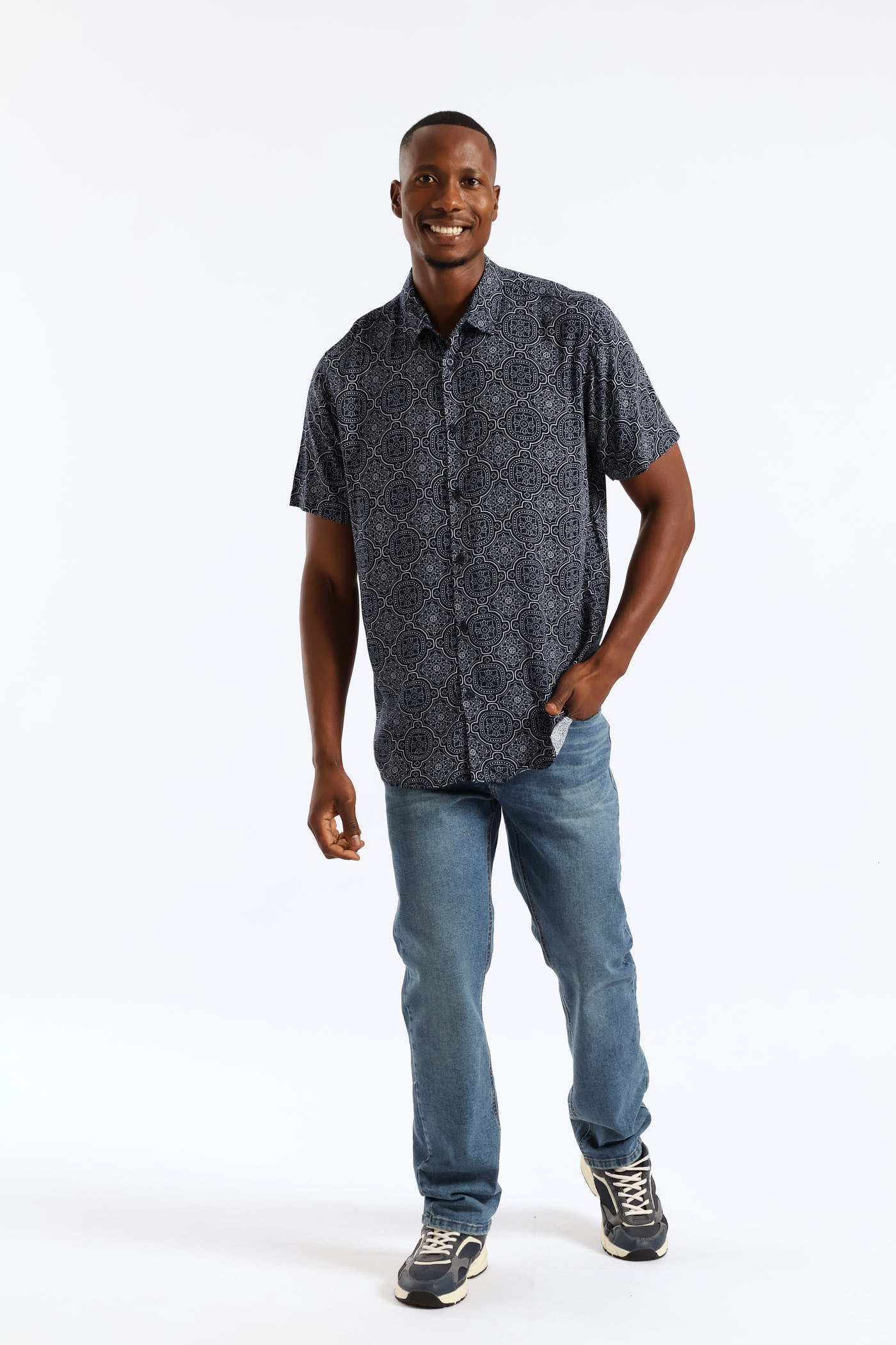 Casa Tile Viscose Regular Shirt - Navy - Image 6