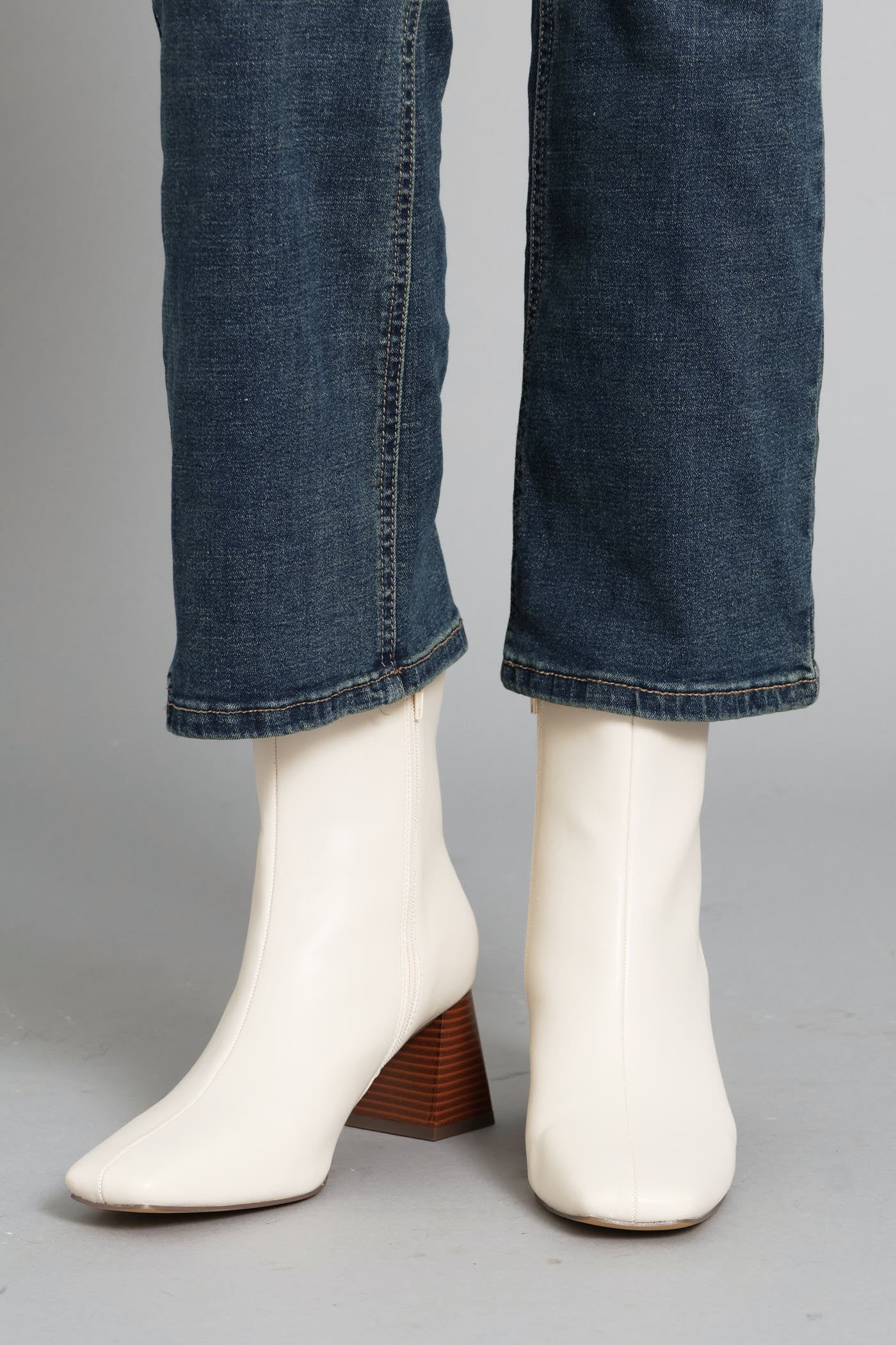 Center Seam Stack Block Heel Ankle Boot - Off White - Image 3
