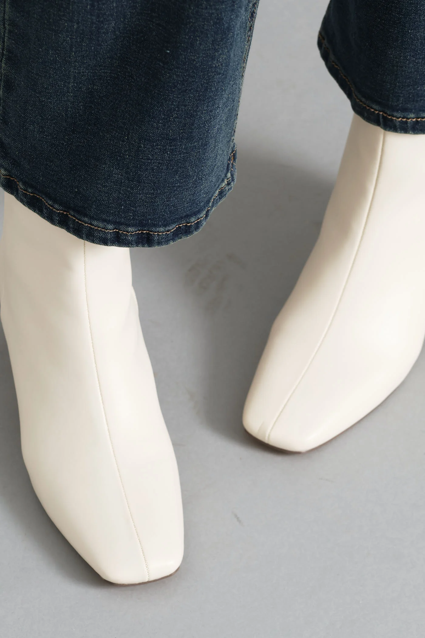 Center Seam Stack Block Heel Ankle Boot - Off White - Image 5