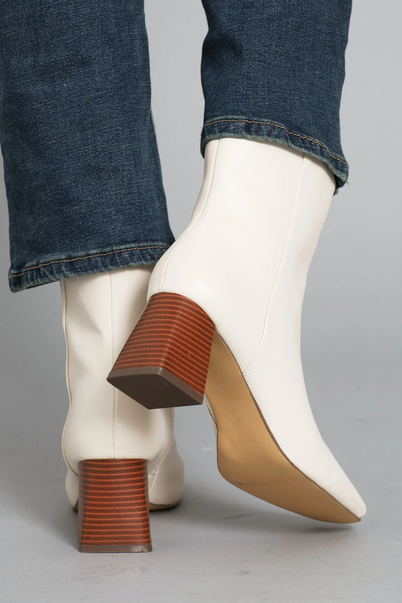 Center Seam Stack Block Heel Ankle Boot - Off White - Image 6