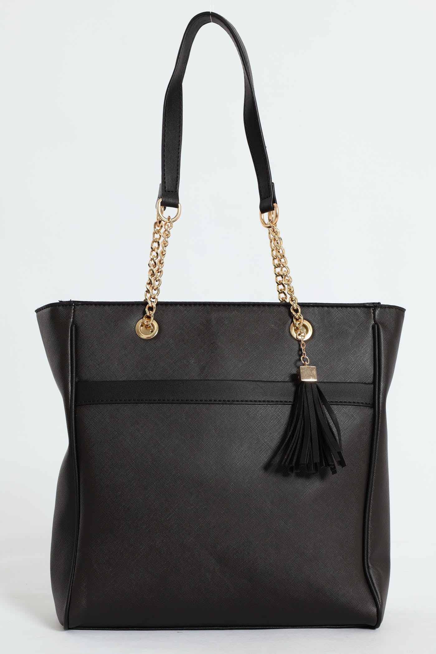 Chain & Tassel Trim Shopper Bag - Black - Image 3