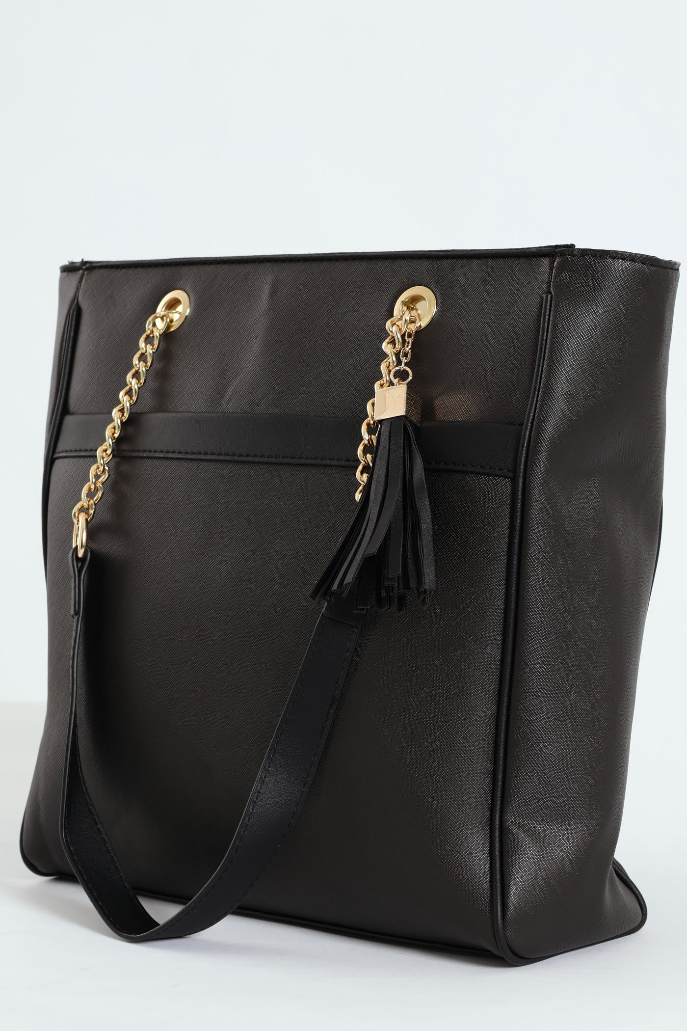 Chain & Tassel Trim Shopper Bag - Black - Image 4