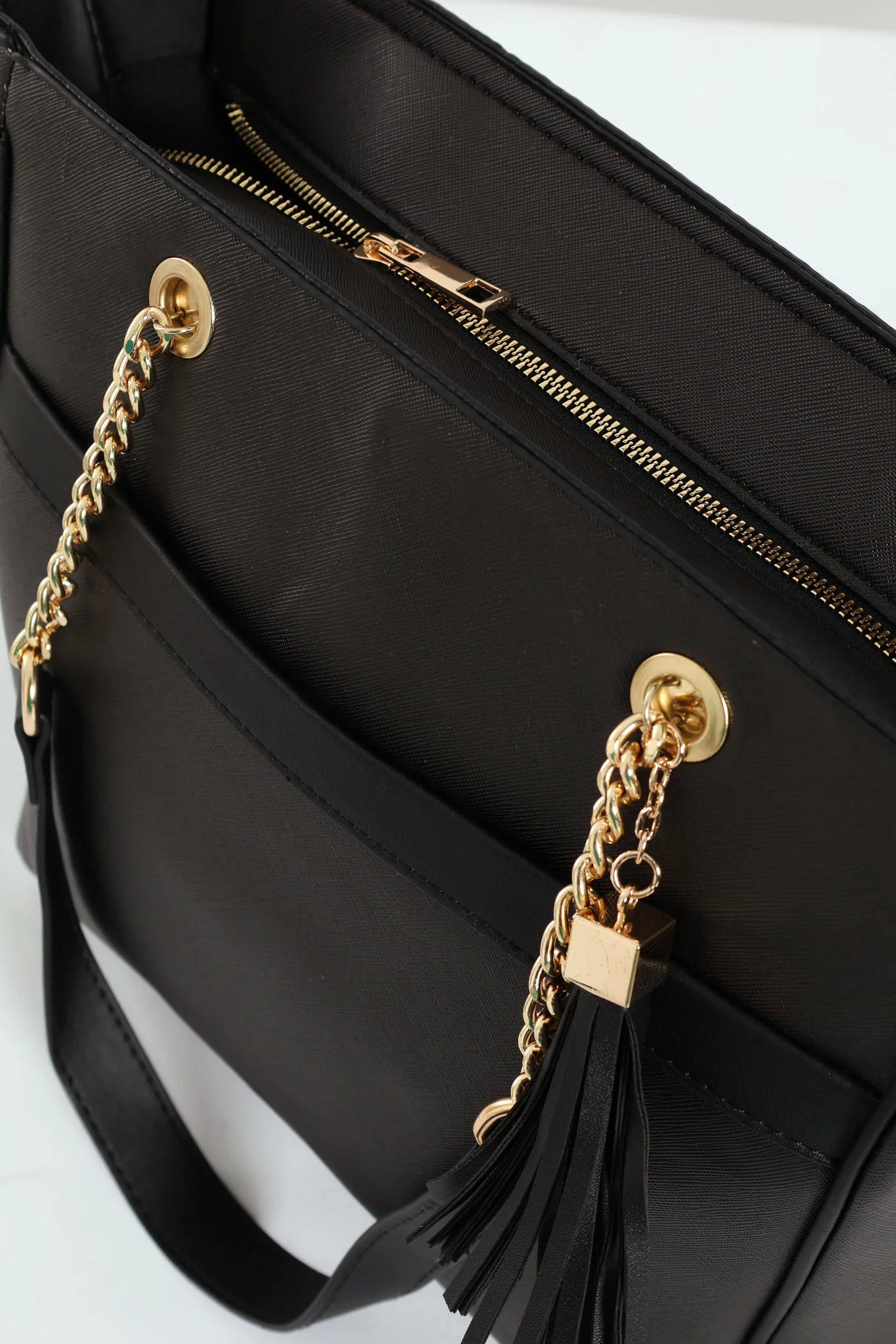 Chain & Tassel Trim Shopper Bag - Black - Image 6