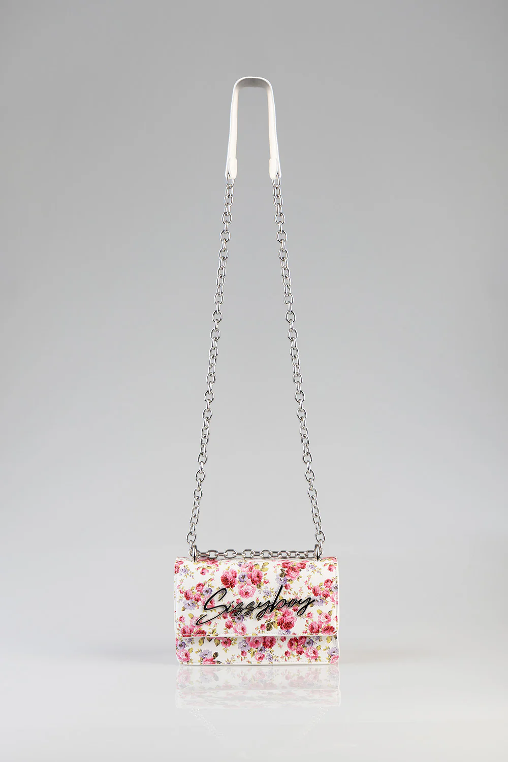 Chain Strap Floral Crossbody Bag - White - Image 10