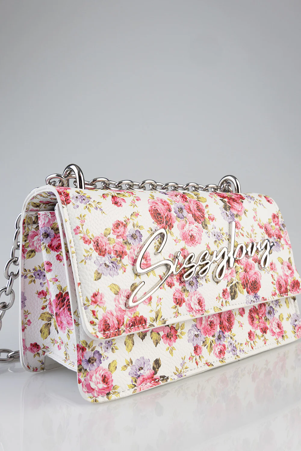 Chain Strap Floral Crossbody Bag - White - Image 2