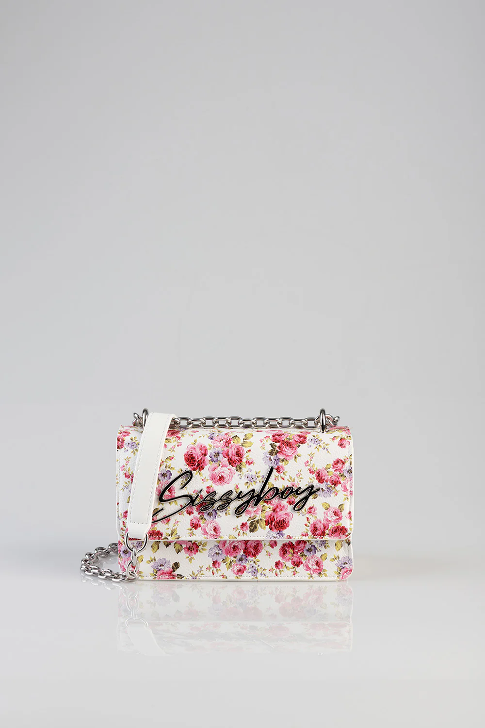 Chain Strap Floral Crossbody Bag - White - Image 3