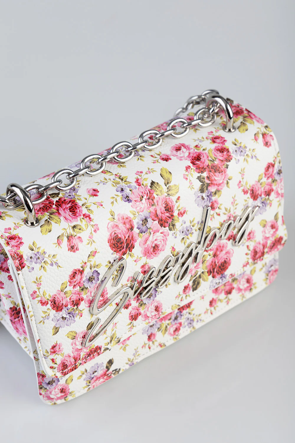 Chain Strap Floral Crossbody Bag - White - Image 4