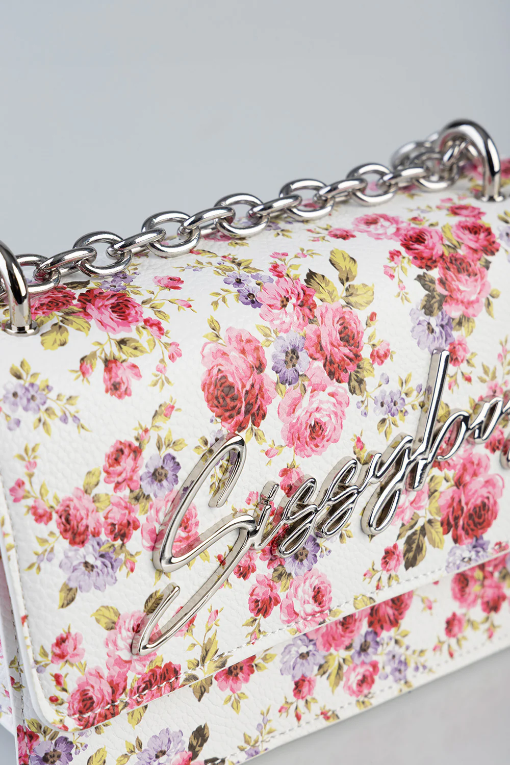 Chain Strap Floral Crossbody Bag - White - Image 5
