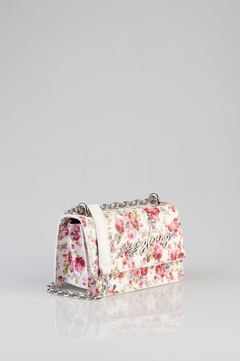 Chain Strap Floral Crossbody Bag - White - Image 6