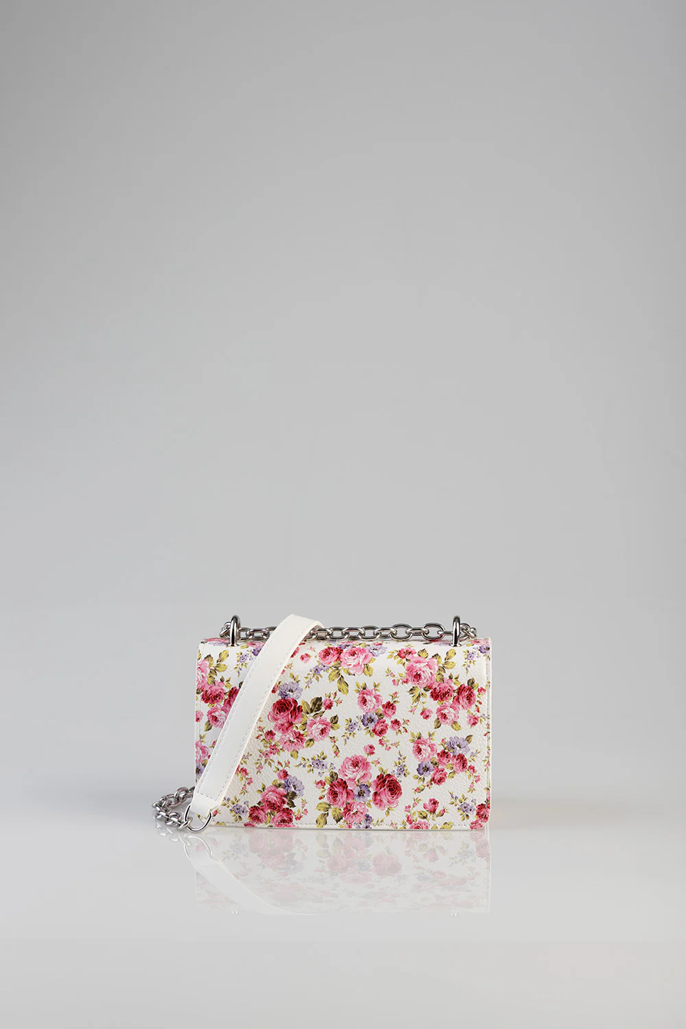 Chain Strap Floral Crossbody Bag - White - Image 9