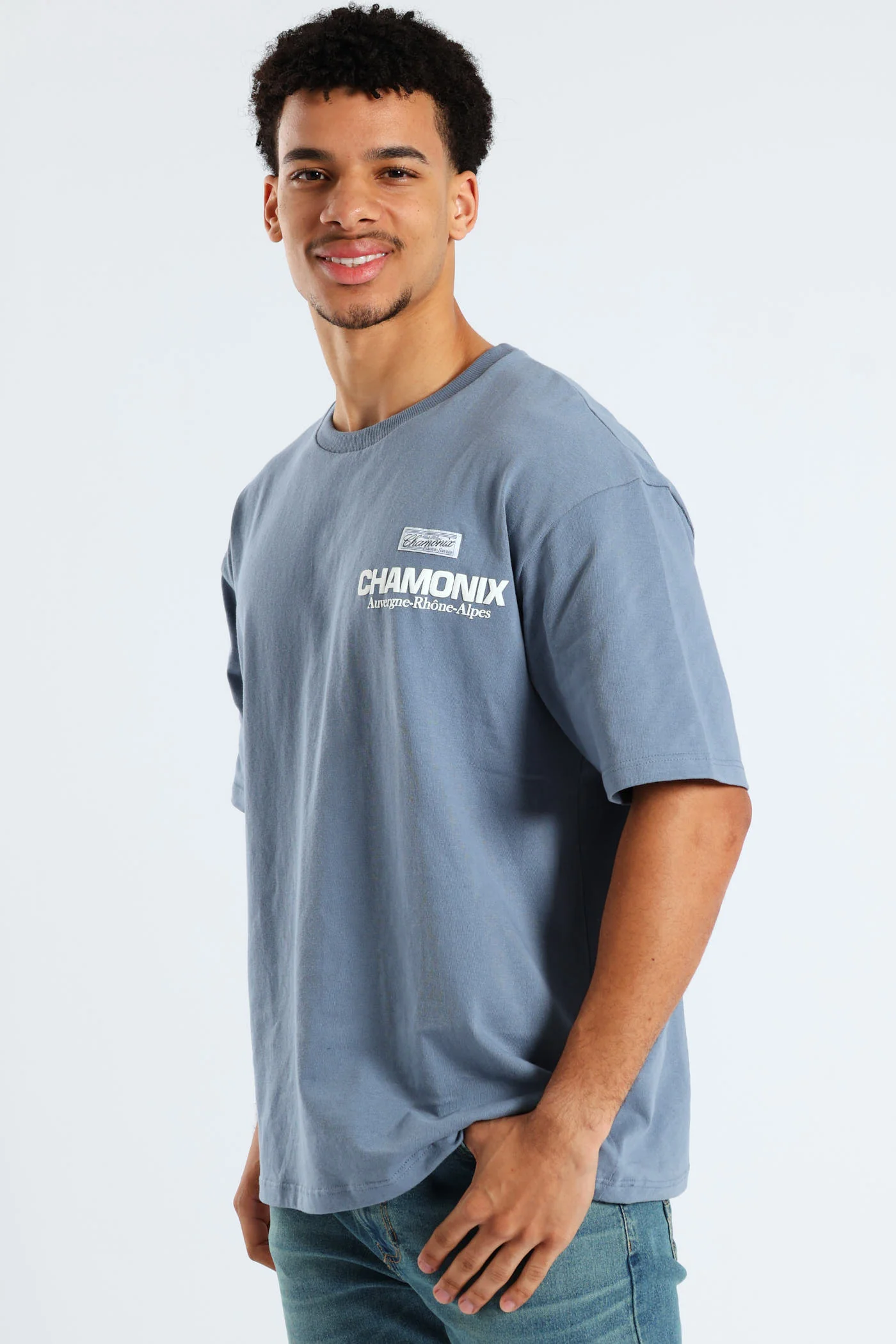 Chamonix Puff Print Oversized Tee - Steel Blue - Image 3
