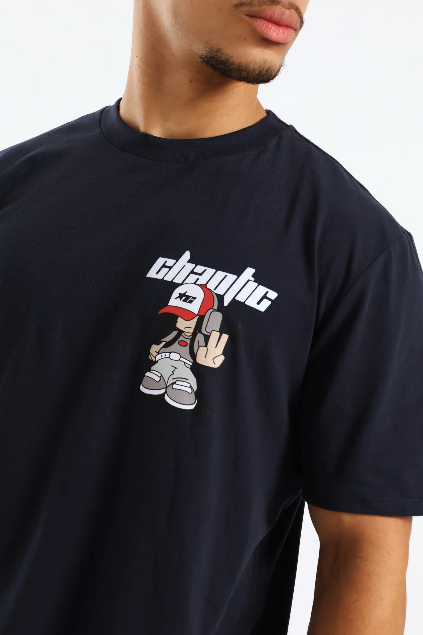 Chaotic Small Print Tee - Navy - Image 2