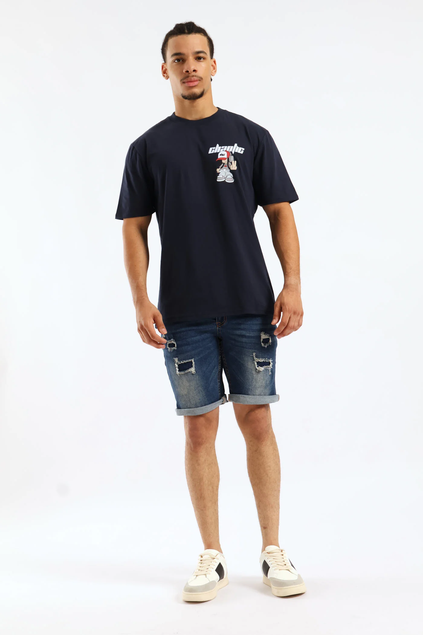 Chaotic Small Print Tee - Navy - Image 4