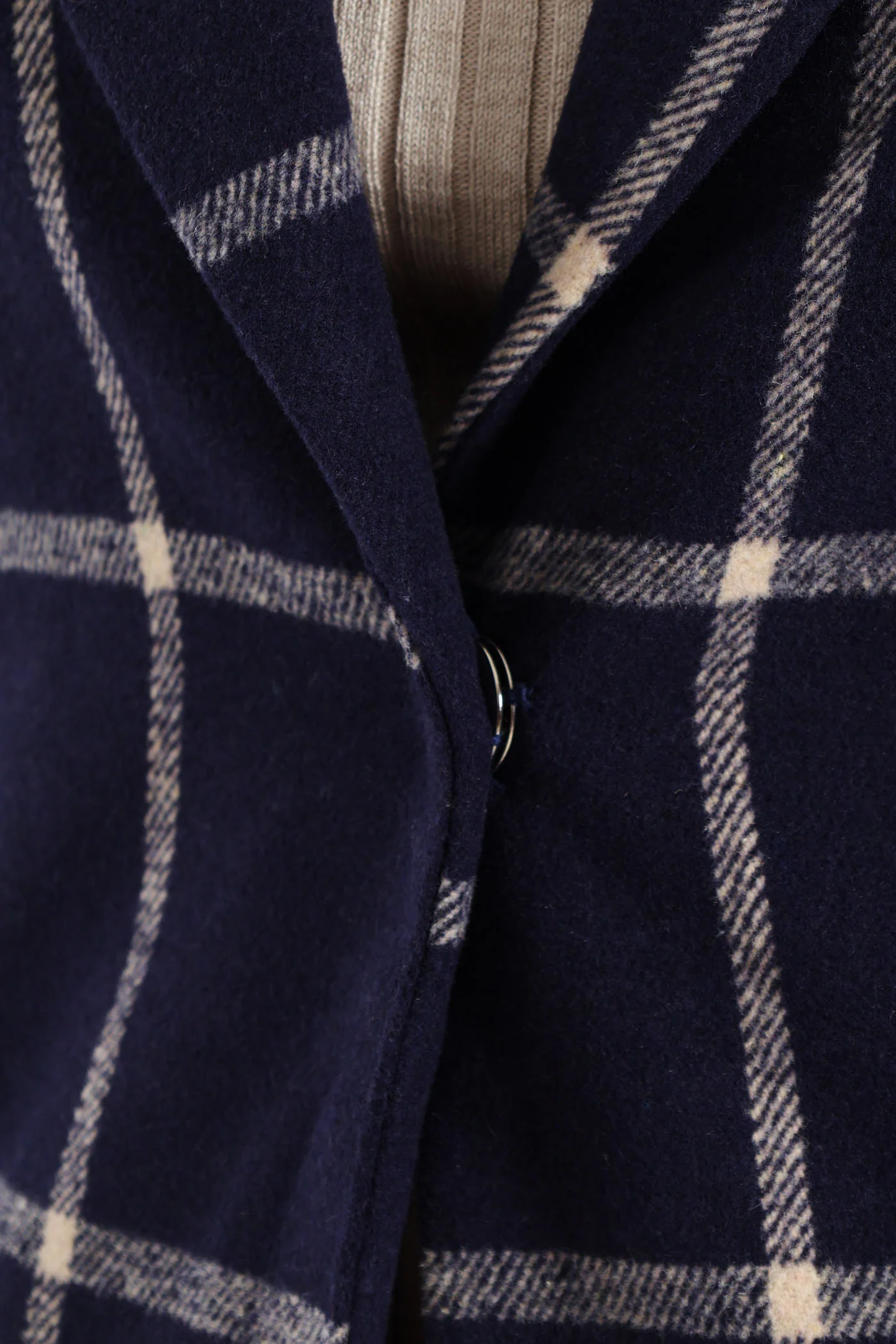 Charlotte Grid Check Single Breasted Coat - Navy - Image 2